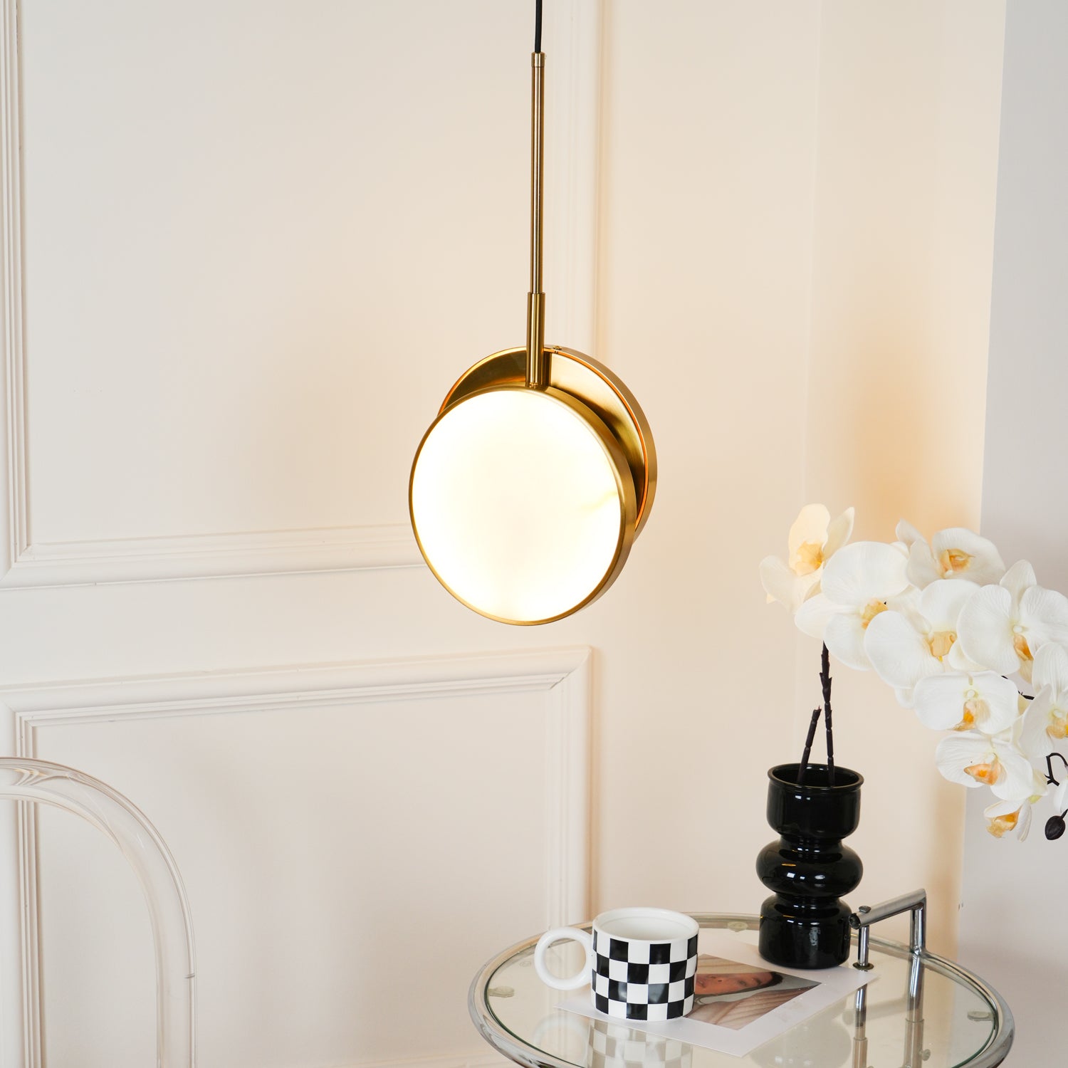 Moonshade Pendant Light - Modern Hanging Ceiling Lamp for Kitchen Island, Dining Room & Bedroom Decor - Dimmable LED Chandelier Lighting Fixture