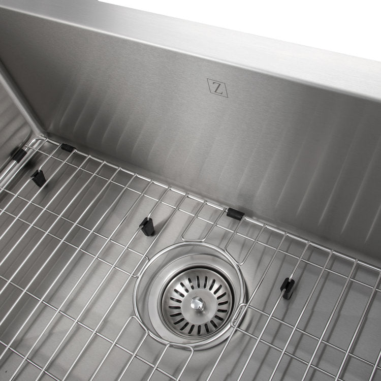 ZLINE Zermatt 30-inch Farmhouse Apron Front Stainless Steel Single Bowl Kitchen Sink with Bottom Grid (SAS 30) - Perfect for Rustic & Modern Farmhouse Kitchens, DIY Installations & Heavy-Duty Cooking