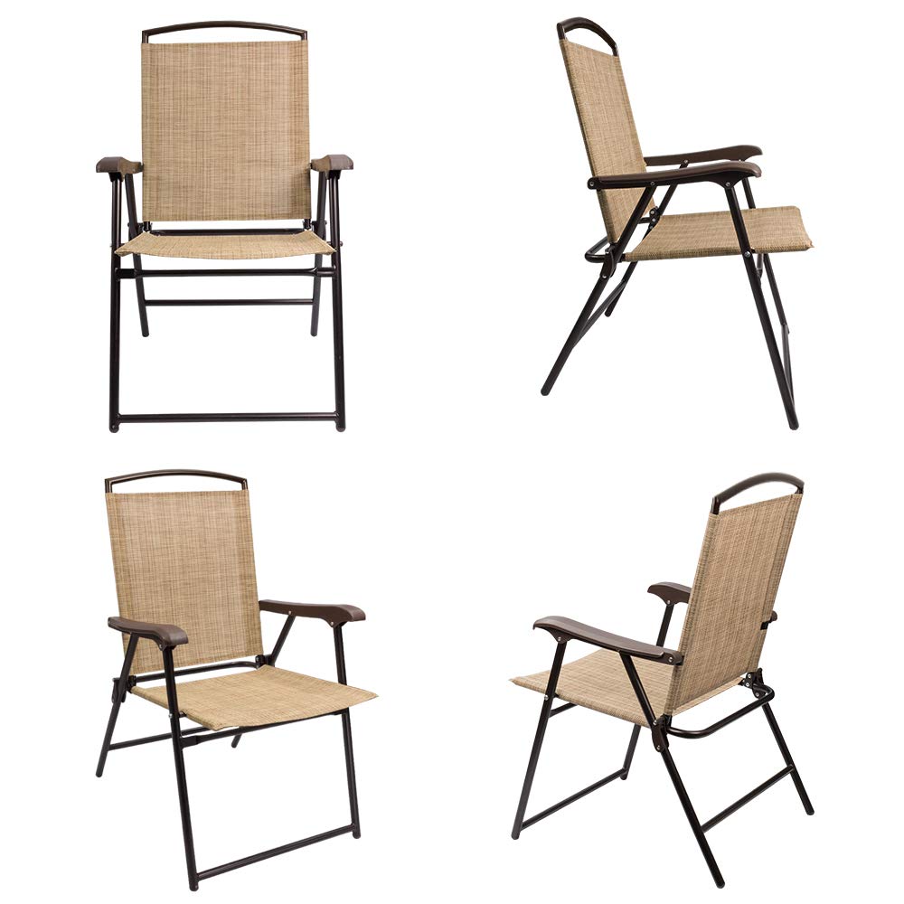 Devoko 2-Pack Folding Sling Chairs for Patio, Deck, Camping, Garden, Pool & Beach - Space Saving Outdoor Lounge Chairs (Beige) | Perfect for Backyard Relaxation, Picnics & Summer Gatherings