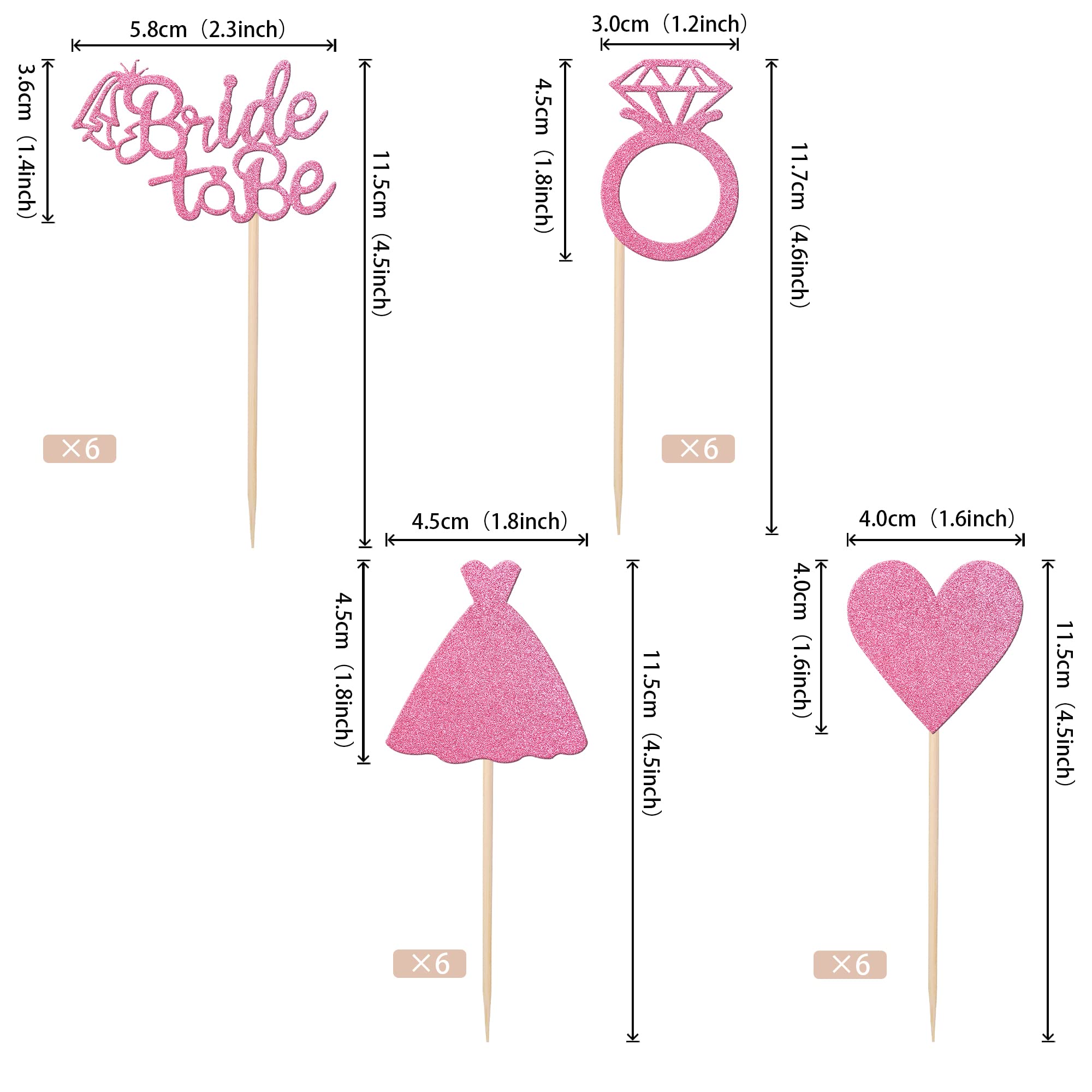 24 PCS Bride to Be Cupcake Toppers - Heart Ring Dress Bridal Shower Cupcake Picks for Wedding, Engagement & Bachelorette Party - Pink Cake Decorations Supplies - Perfect for Bridal Showers, Wedding Receptions & DIY Cake Decorating