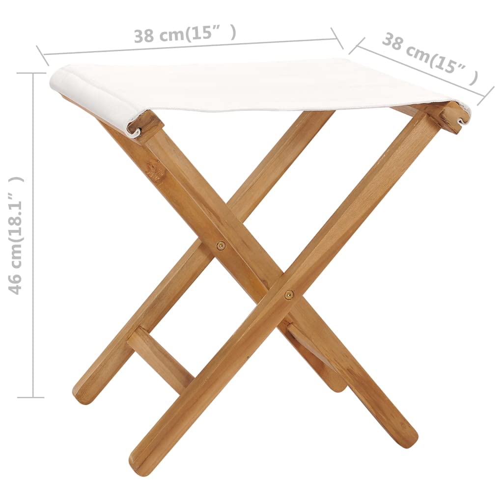vidaXL Set of 2 Folding Chairs with Cream White Fabric Seats - Solid Teak Wood Outdoor Patio Furniture - Perfect for Garden, Poolside, and Backyard Relaxation