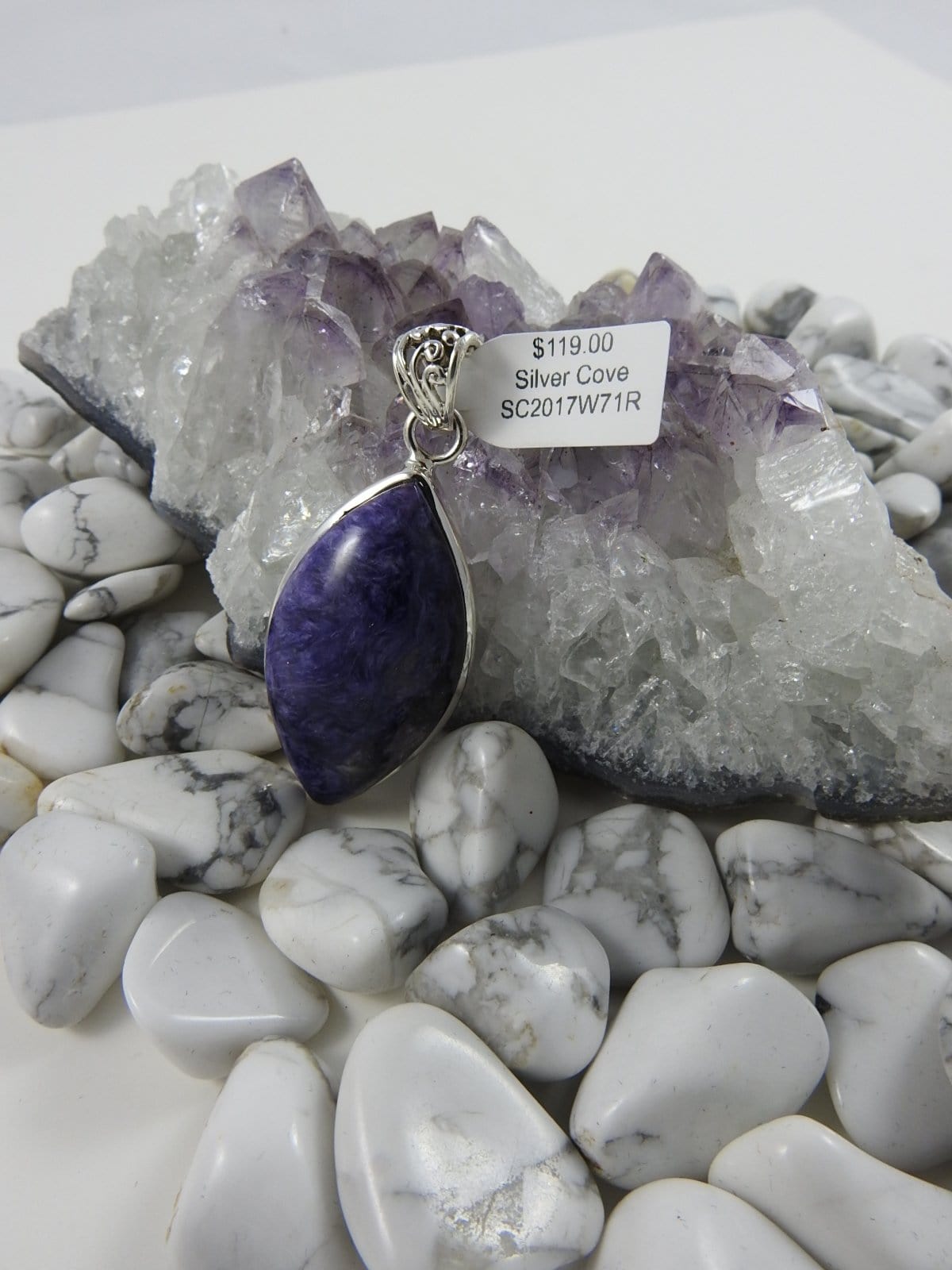 Natural Charoite Gemstone Sterling Silver Pendant Necklace for Women | Healing Crystal Jewelry Gift for Meditation, Energy Balancing & Spiritual Protection