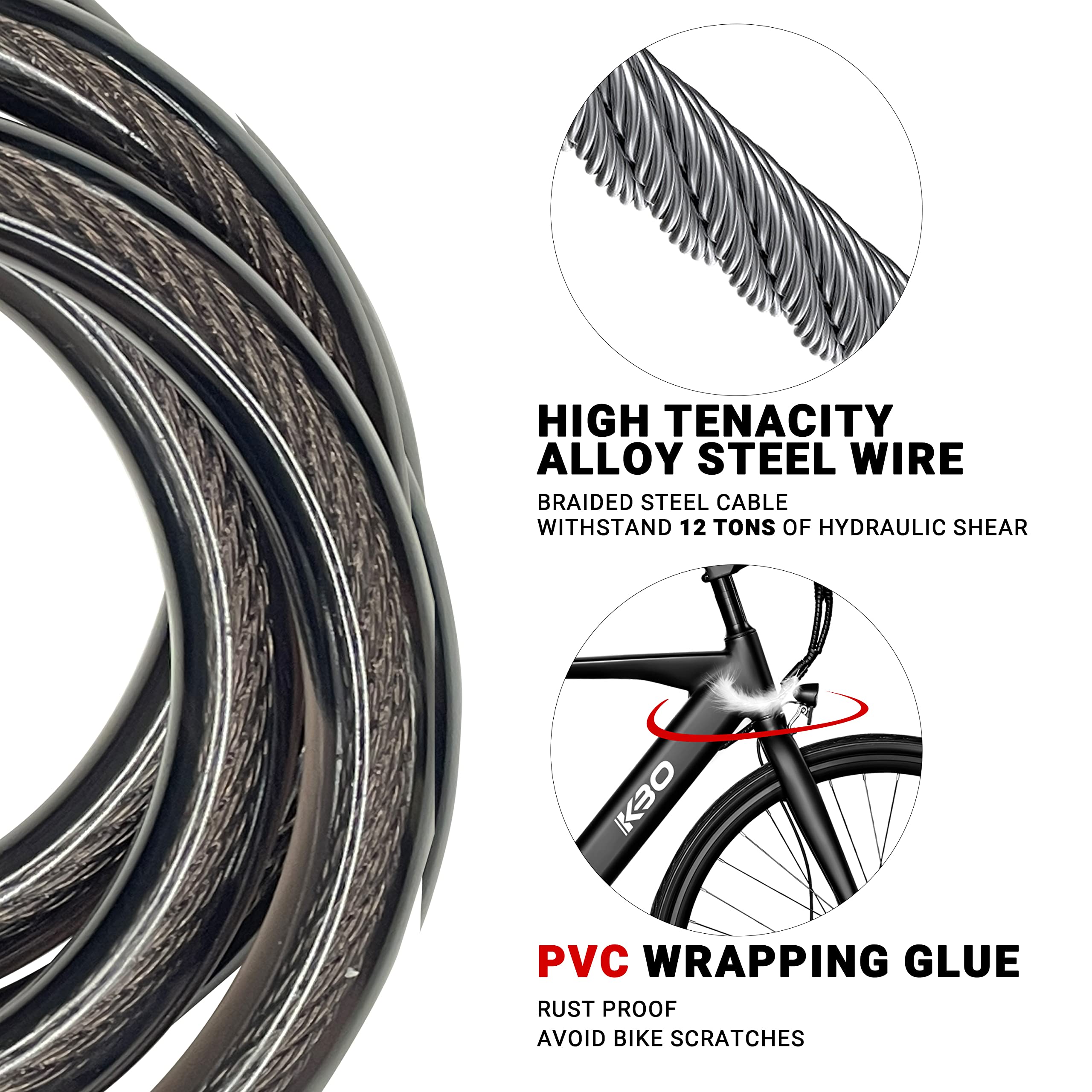 Himiway Heavy Duty 12mm Bike Cable Lock with 5-Digit Combination - 4 ft Anti-Theft High Security Bicycle Lock for Road & Mountain Bikes - Perfect for Outdoor Cycling, Commuting, and Equipment Protection