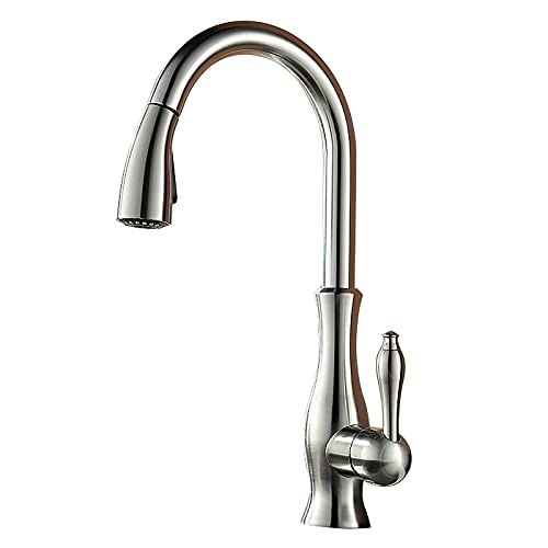 Premium Brass Pull-Out Kitchen Faucet with Single Handle - Bright Golden Finish, 360° Swivel Spray Head, Easy Installation for Modern Kitchens | Perfect for Washing Dishes, Filling Pots & Cleaning Sinks