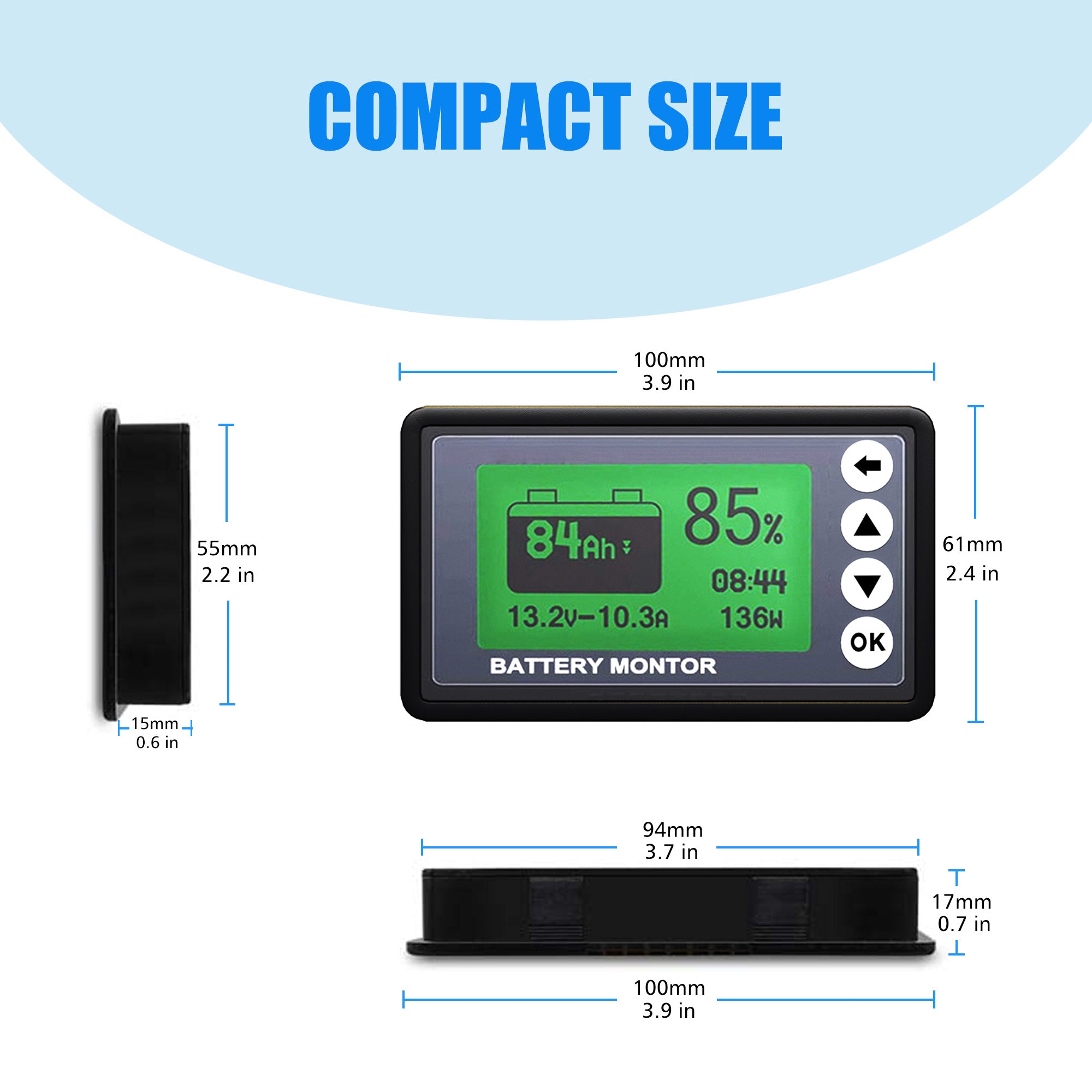 Acopower 500A Battery Monitor with Koulo Meter - Accurate Inverter Power Tracking for RVs, Boats & Solar Systems