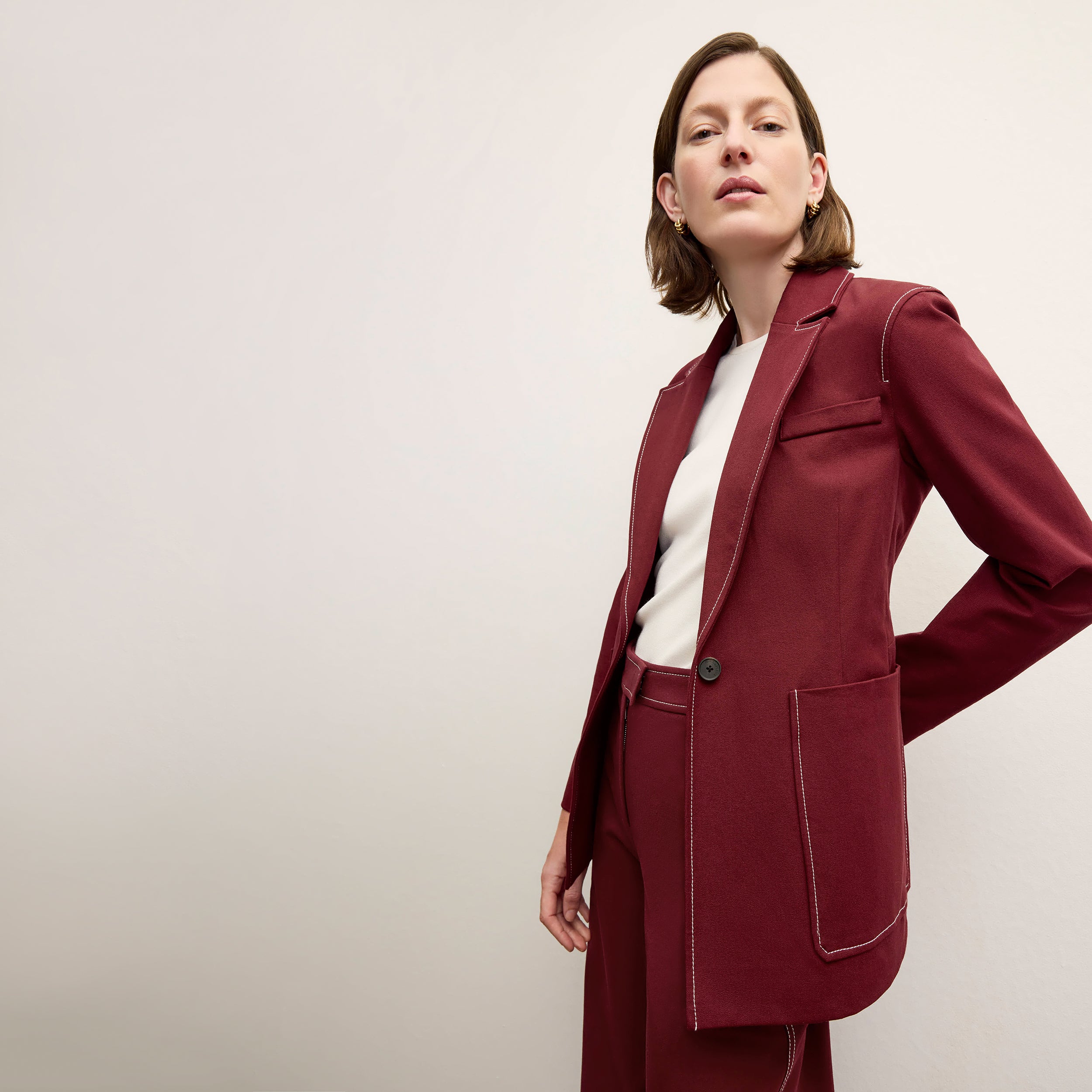 Grenville Jacket - Eco-Friendly Contrast Stitch Denim Alternative in Berry Jam Color | Perfect for Casual Outings & Outdoor Adventures