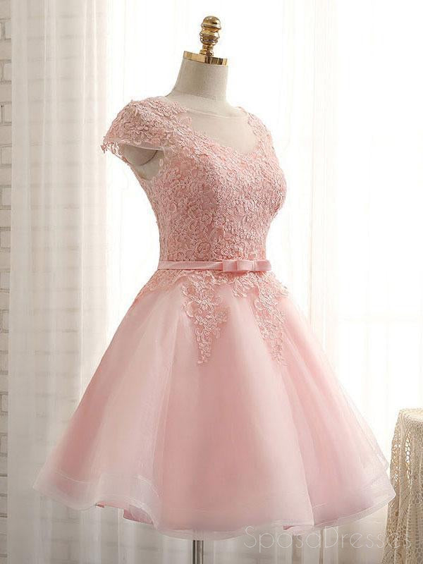 Elegant Cap Sleeve Pink Lace Beaded Tulle Short Homecoming Dress for Teens - Flirty Party Gown for Prom, Sweet 16 & Formal Events - Style CM368