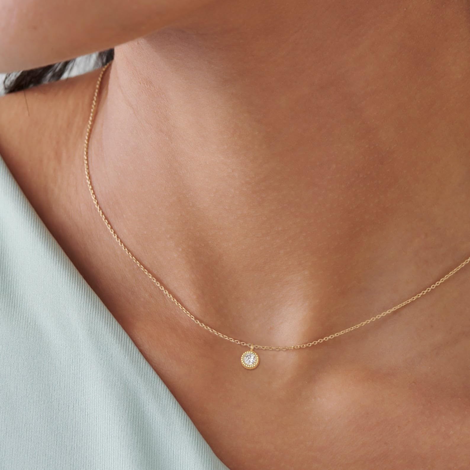 Tewiky 14K Gold Plated Diamond Pendant Necklace for Women - Dainty Layered Cuban Chain Choker, Stackable Paperclip Necklace Jewelry Gift (Perfect for Date Night, Anniversary & Everyday Elegance)