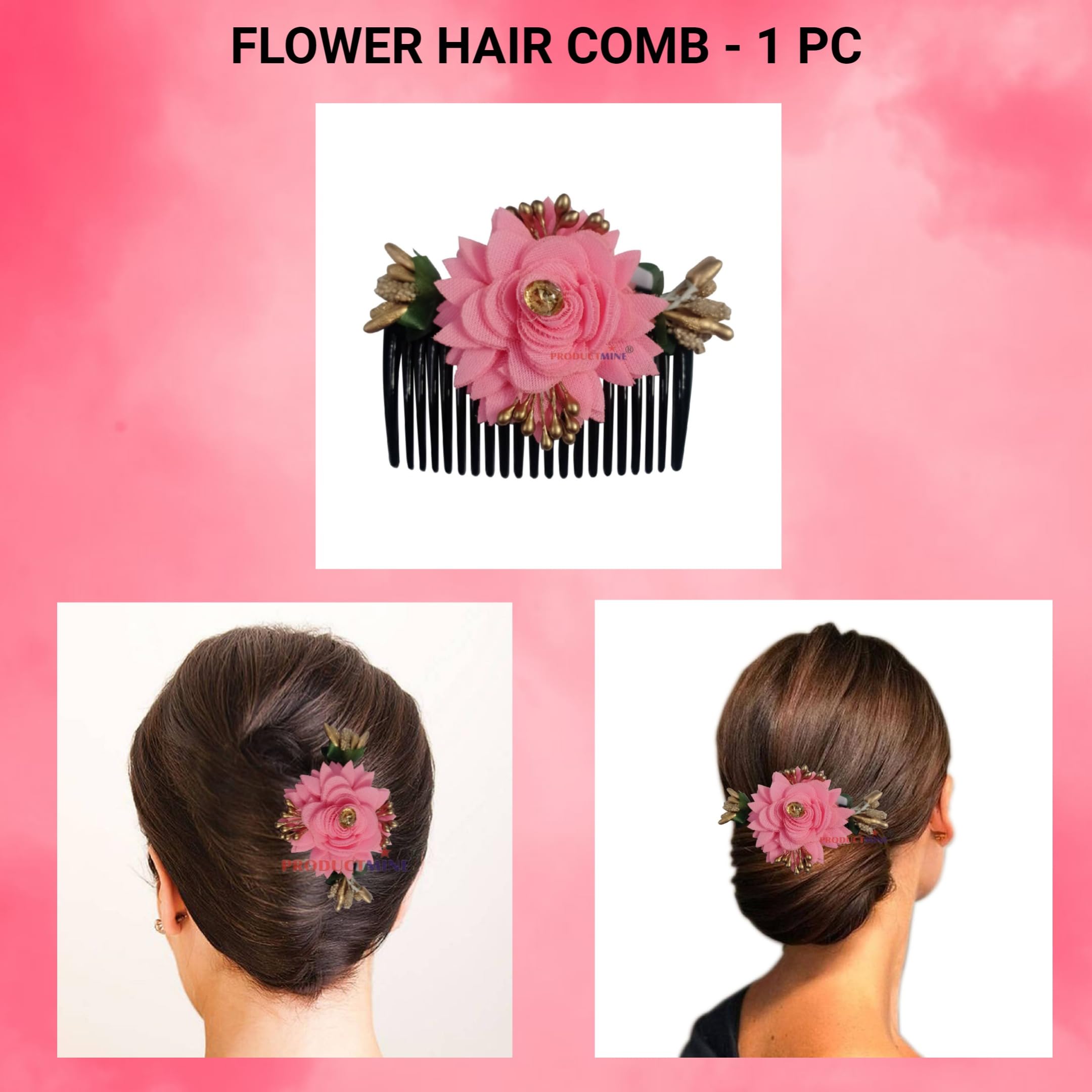 PRODUCTMINE® Floral Hair Comb - Pink Rose Wedding Hair Accessories for Women & Girls - 1PC Artificial Flower Hair Pin - Perfect for Bridal, Prom, Party & Special Occasions