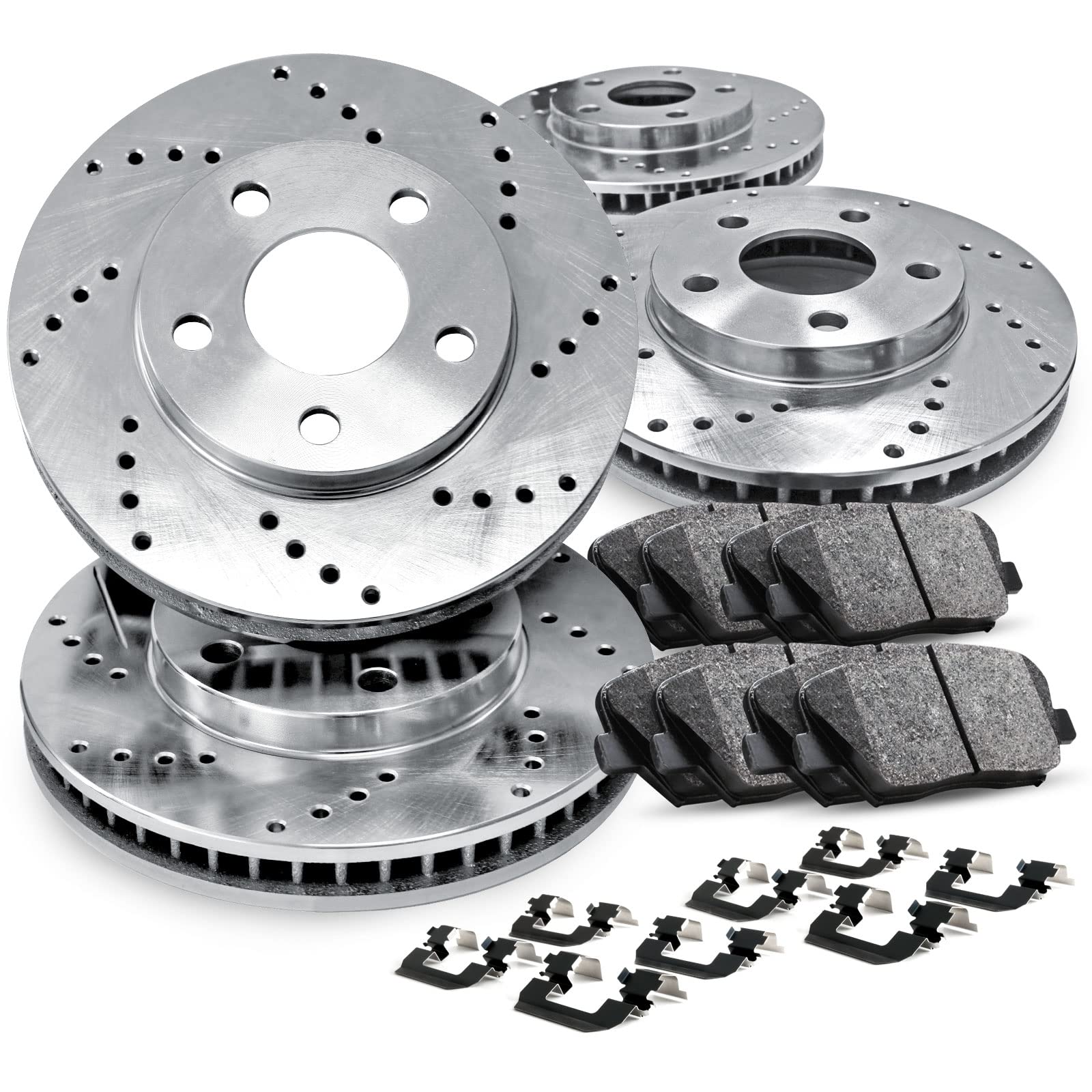 R1 Concepts eLine Cross-Drilled Brake Rotors Complete Kit with Ceramic Brake Pads - High Performance Braking System for Cars, Trucks & SUVs - Perfect for Daily Driving & Performance Upgrades