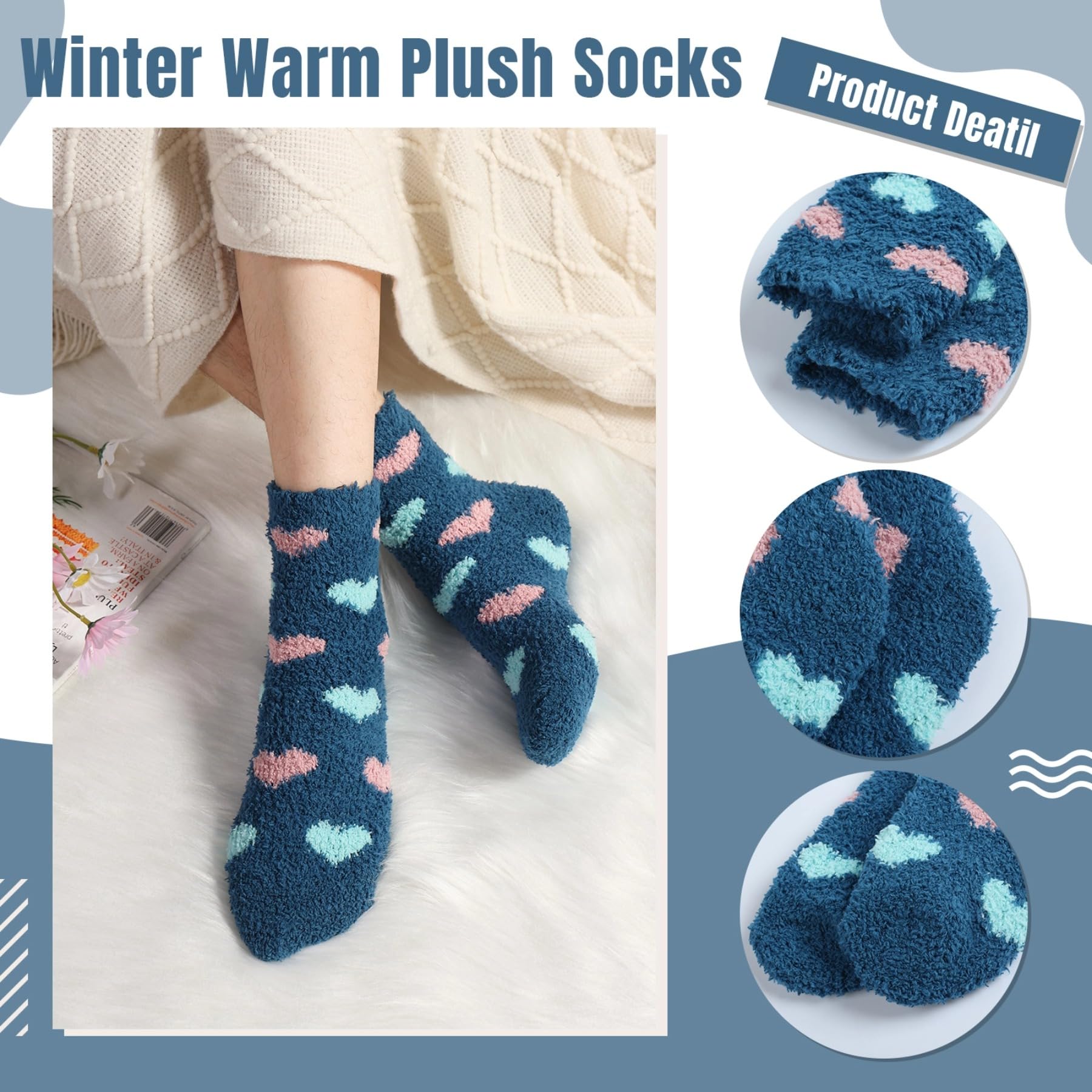 HIALTODAY Women's Winter Fuzzy Socks - Cozy Fluffy Warm Socks for Women, Perfect Gift for Mom, Wife, Girlfriend - Birthday Christmas Gifts for Her - Ideal for Home, Office & Cold Weather Comfort