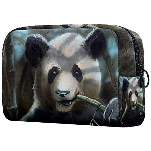 Panda Eating Bamboo Makeup Bag for Women - Waterproof Cosmetic Organizer with Zipper, Travel Toiletry Pouch for Skincare & Beauty Essentials (Perfect for Travel, Gym, and Daily Use)