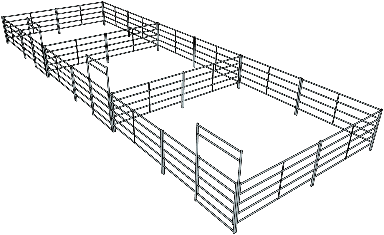 3 Side by Side Galvanized 20ft x 20ft 5-Rail Horse Stall Kits - Durable Stable Panels for Barns, Riding Arenas & Pastures