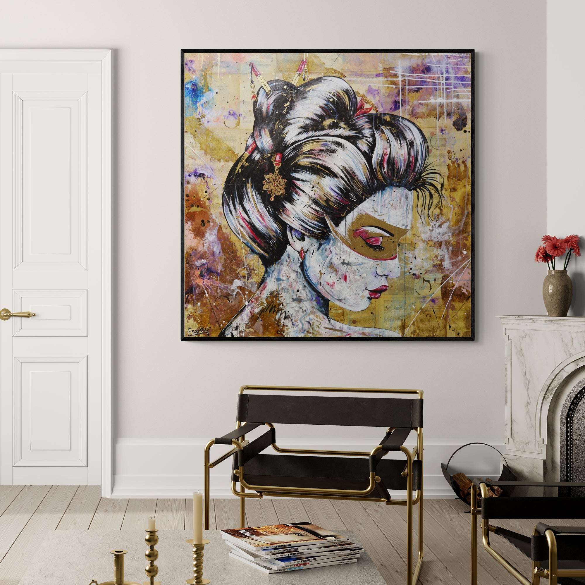 Heiwa 120cm x 120cm Geisha Abstract Realism Canvas Art - Japanese Wall Decor for Living Room, Bedroom & Office - Perfect Gift for Book Lovers & Art Collectors