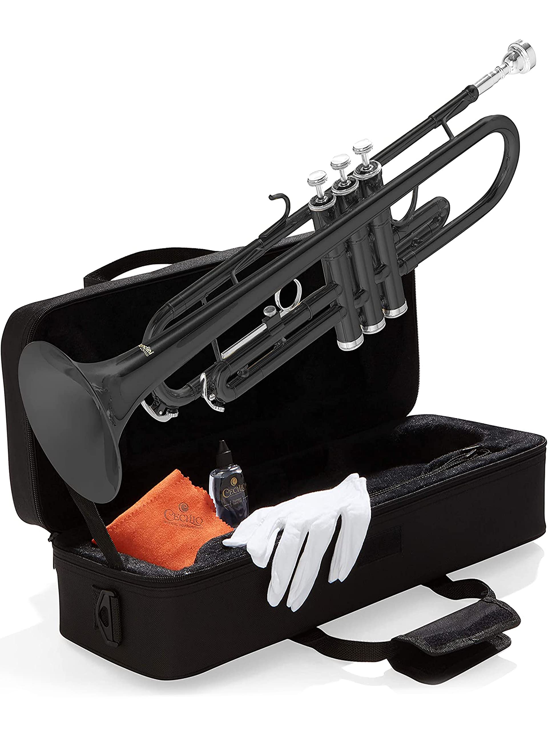 Mendini by Cecilio Bb Trumpet - Professional Brass Instrument for Beginners & Advanced Students with Case, Cleaning Cloth, Oil & Gloves - Perfect for School Bands, Music Lessons & Performances
