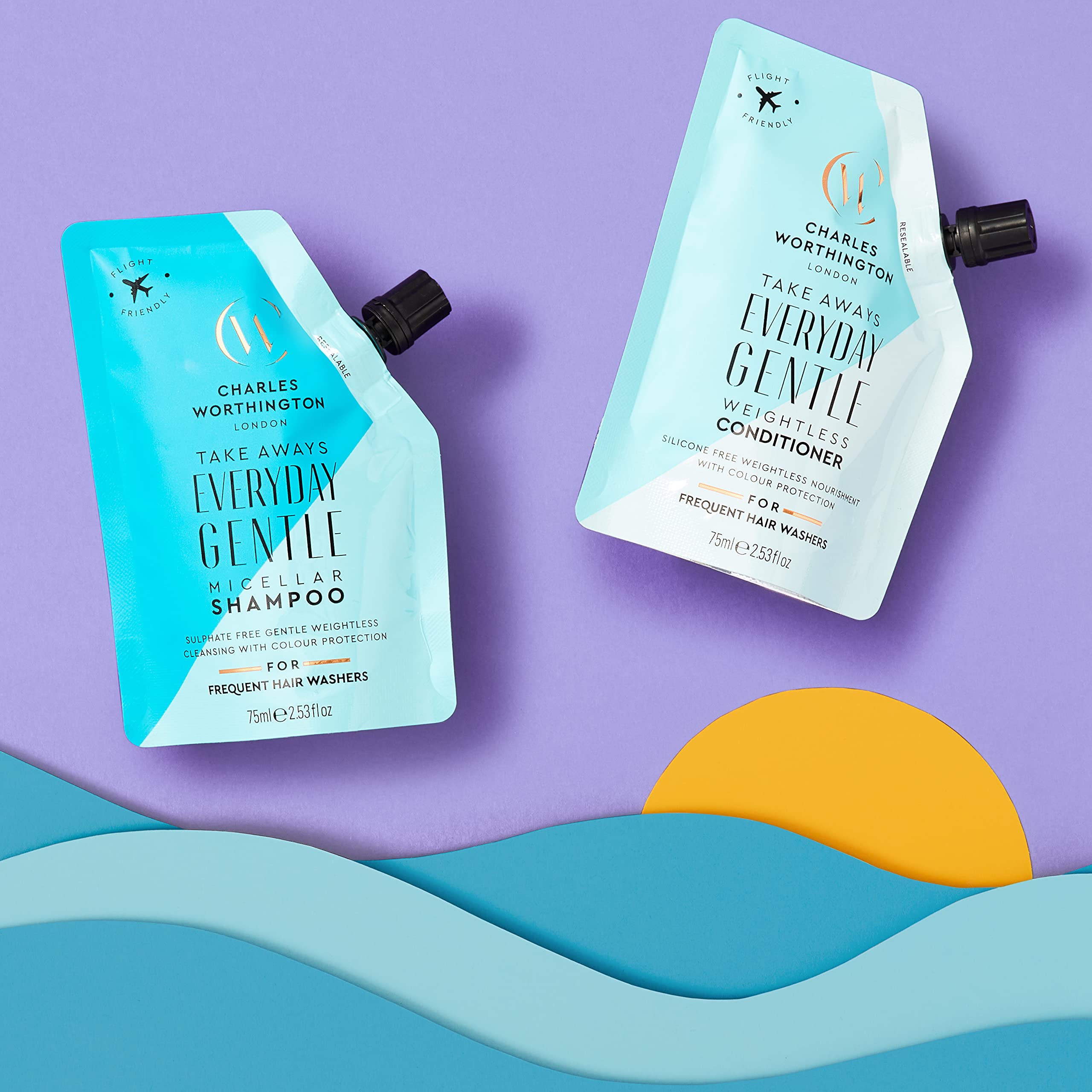 **Charles Worthington Everyday Gentle Micellar Shampoo & Conditioner Duo – Travel Size (2 x 75ml) for Daily Haircare – Perfect for Gym, Travel & On-the-Go**
