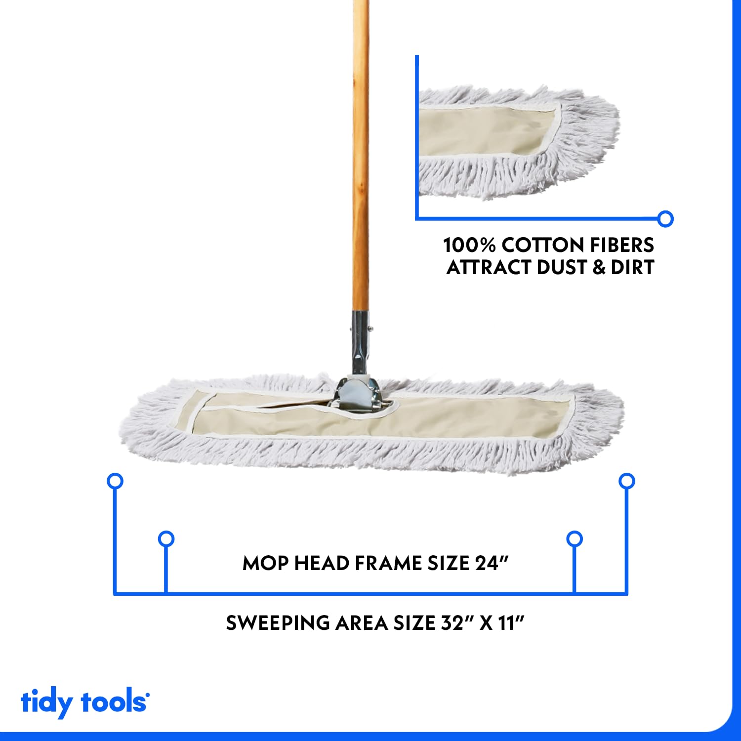 24 Inch Dust Mop with Wood Handle & 6 Refills Bundle - Heavy Duty Floor Cleaning for Hardwood, Tile & Laminate - Perfect for Homes, Offices & Commercial Spaces