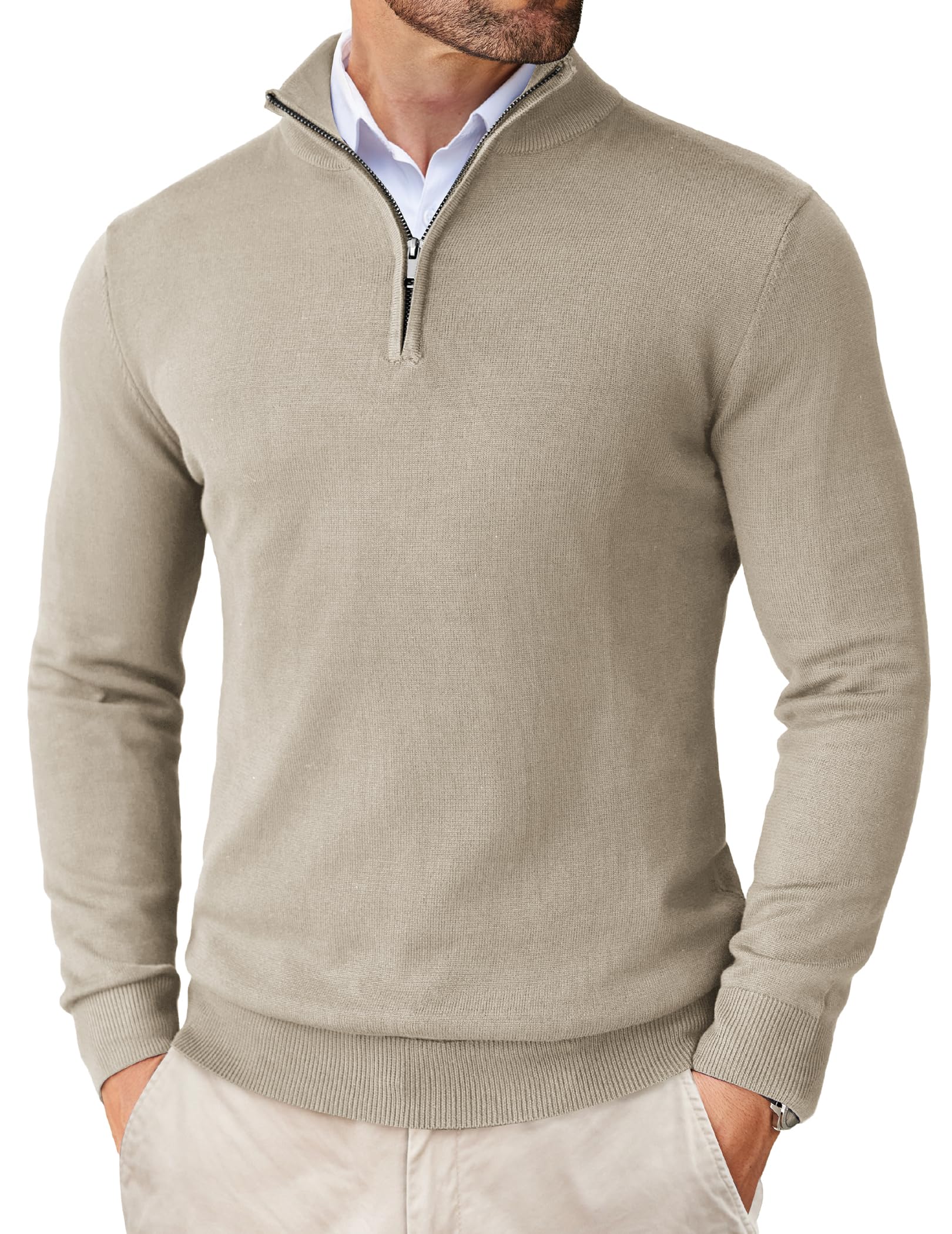 COOFANDY Men's Slim Fit Lightweight Quarter Zip Sweater - Mock Neck Pullover Casual Knit Top for Work, Office & Fall Outfits