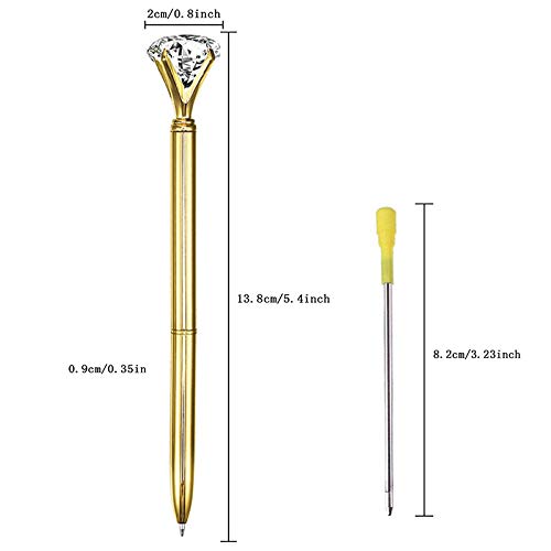 Goclothod 8-Pack Luxury Ballpoint Pens with Big Diamond Crystal & Gold Metal Design - Smooth Black Ink Writing Pens for Office, School, Gift Giving & Professional Use