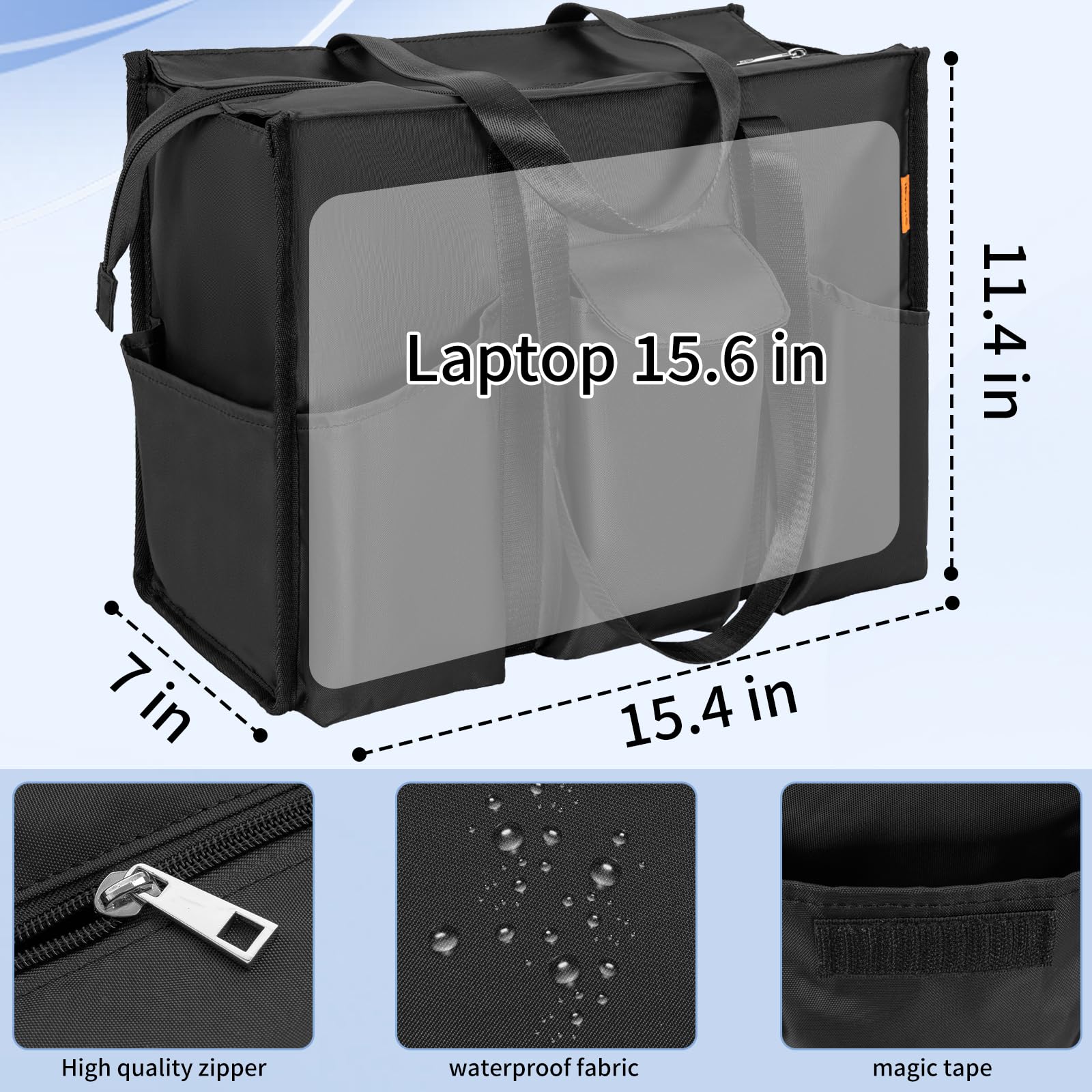 Stylish Women's Utility Tote Bag with 15 Pockets (8 Exterior + 7 Interior) - Zip Top Travel & Work Tote for Teachers, Professionals & Daily Commute