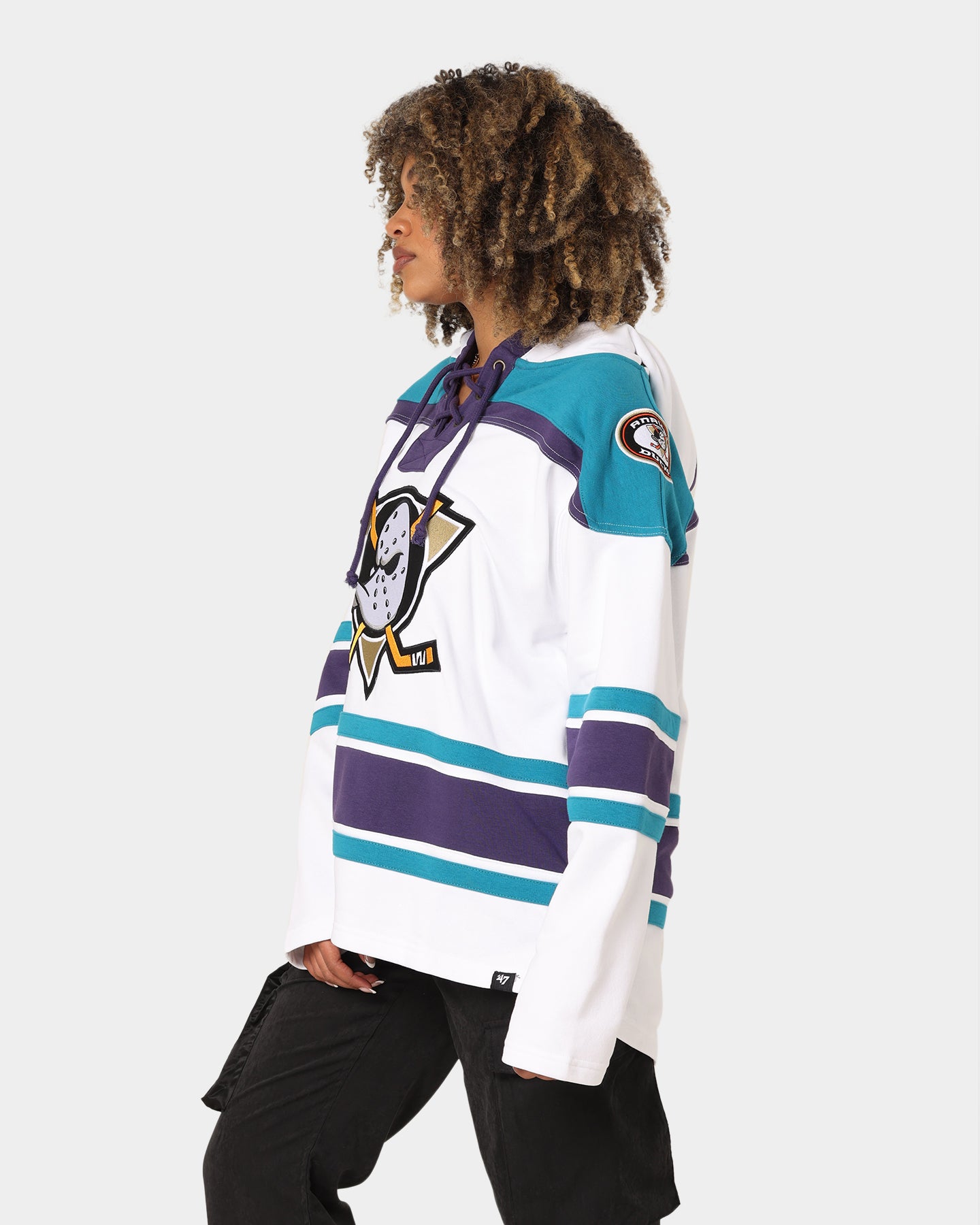 47 Brand Anaheim Ducks Superior Lacer Hoodie - White Wash - Men's NHL Hockey Pullover Sweatshirt for Game Day & Casual Wear
