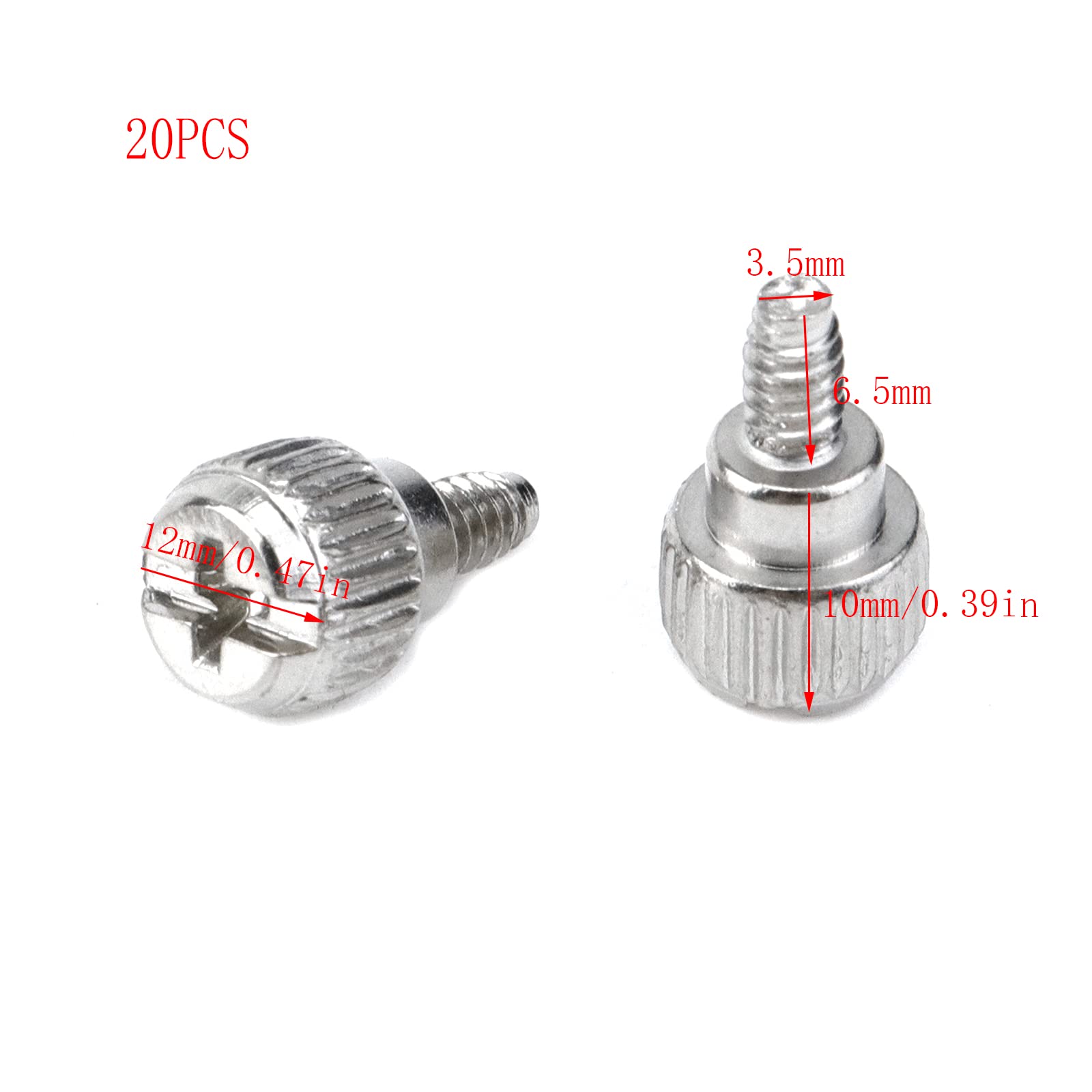 Mewutal 20-Pack 6-32 Thread PC Case Thumb Screws, Silver Computer Case Fasteners for Easy DIY PC Builds & Upgrades