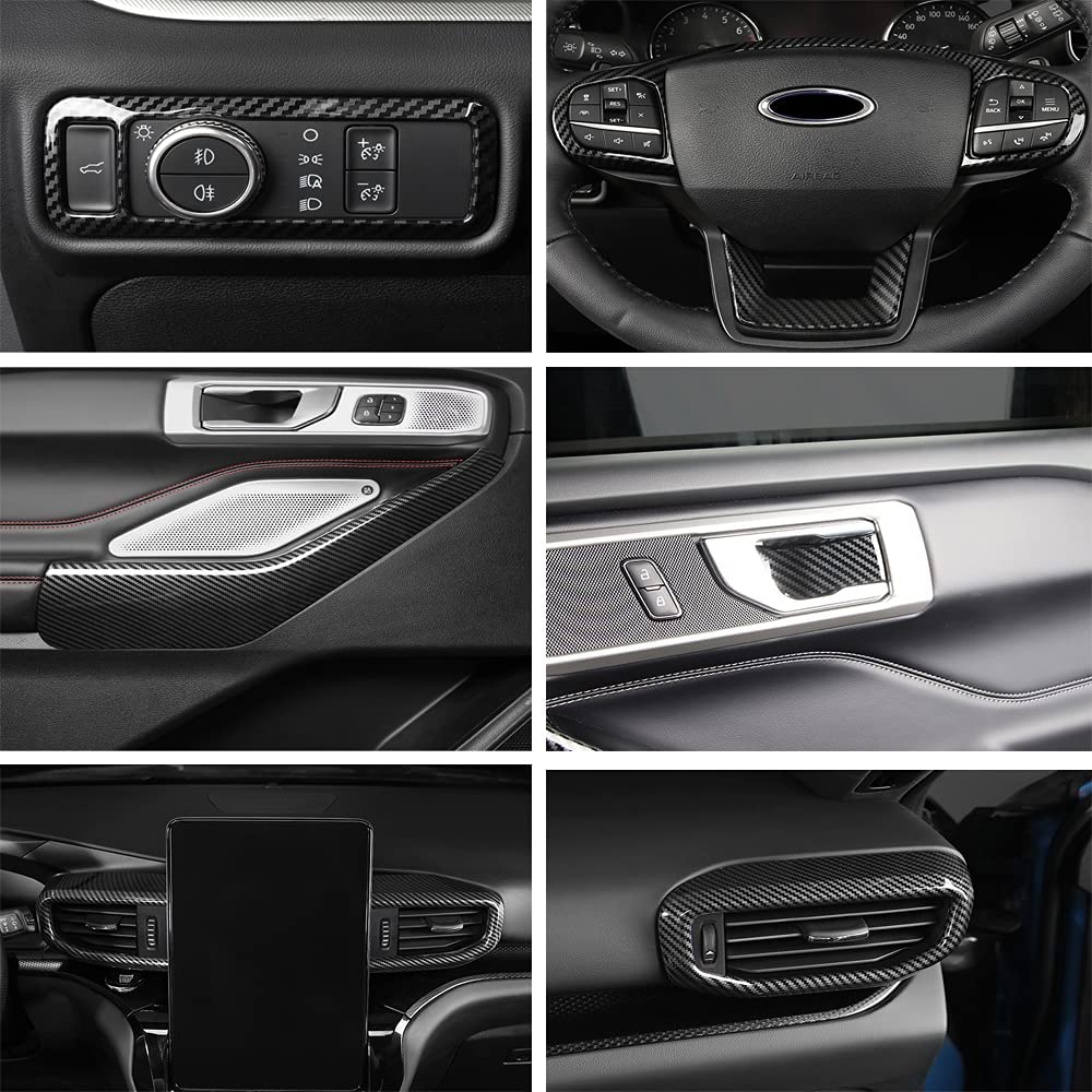 2020-2024 Ford Explorer Interior Accessories Kit - 19pcs ABS Carbon Fiber Grain Trim Cover Set (Excludes XLT & RHD Models) | Premium Car Decoration for Enhanced Cabin Style & Protection