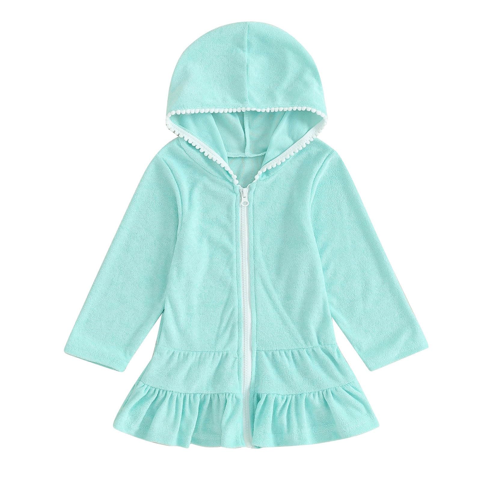 **Toddler Girls' Zip-Up Swim Cover Up - Terry Cloth Bathing Suit Robe for Pool & Beach - Quick-Dry Towel Wrap for Kids**    *(Perfect for beach trips, poolside lounging, post-swim warmth, and easy changing!)*