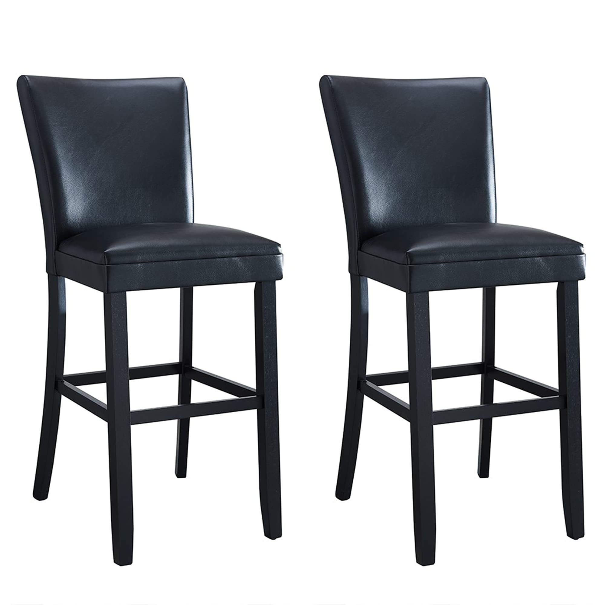 2 Pack High Elastic PU Leather Bar Stools with Footrest - Solid Rubber Wood Legs, Black - Perfect for Kitchen Island, Dining Room, and Home Bar Use