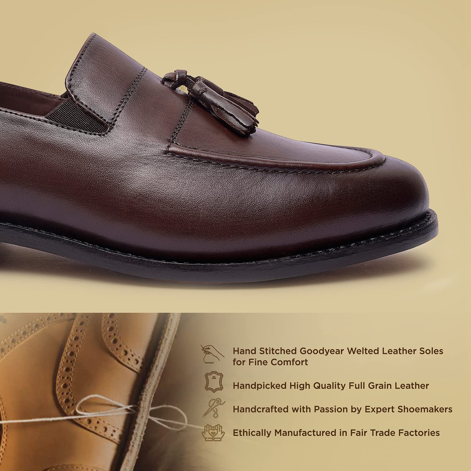 Premium Genuine Leather Men's Loafers with Tassel - Handcrafted Goodyear Welted Dress Shoes | Slip-On Comfort with Leather Sole | Perfect for Business, Office & Formal Occasions