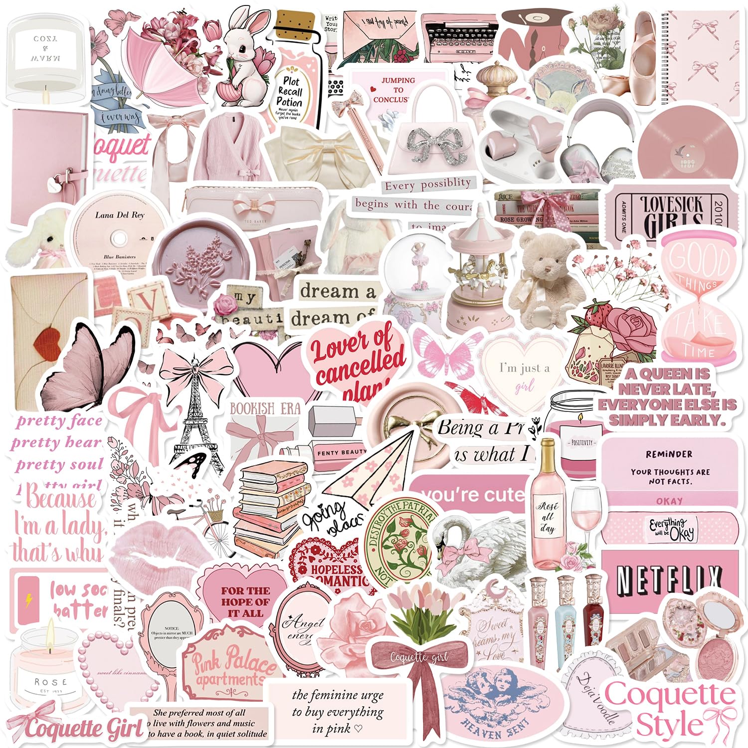 Coquette Aesthetic Stickers - 100PCS Vinyl Decals for Laptop, Phone, Water Bottle & More | Cute Girly Decor for School, Office & Personal Items