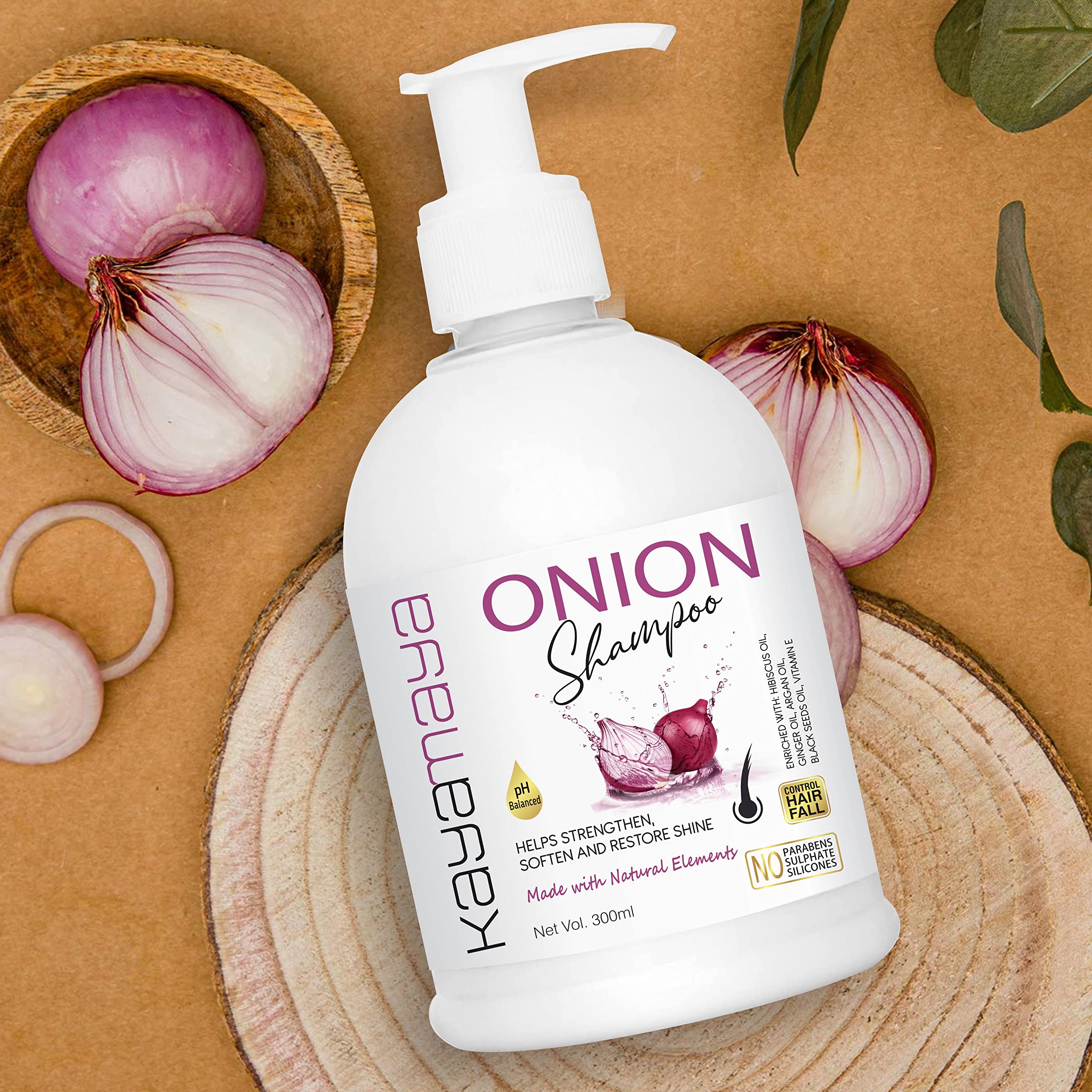 Kayamaya Onion Oil Shampoo for Hair Growth & Hair Fall Control - 300ml | Sulfate-Free & Natural Ingredients | Perfect for Thinning Hair & Scalp Care | Home & Salon Use