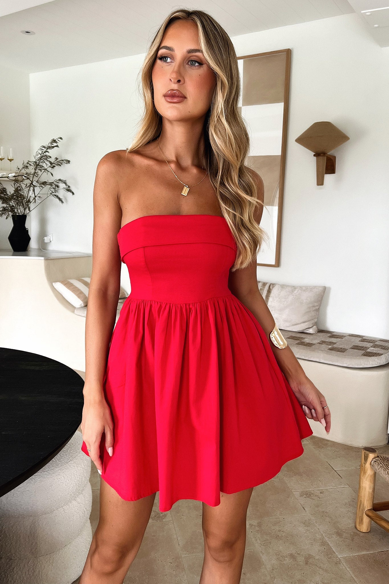 Cornell Mini Dress - Women's Short Sleeve Bodycon Dress in Red | Perfect for Date Night, Parties & Summer Outfits