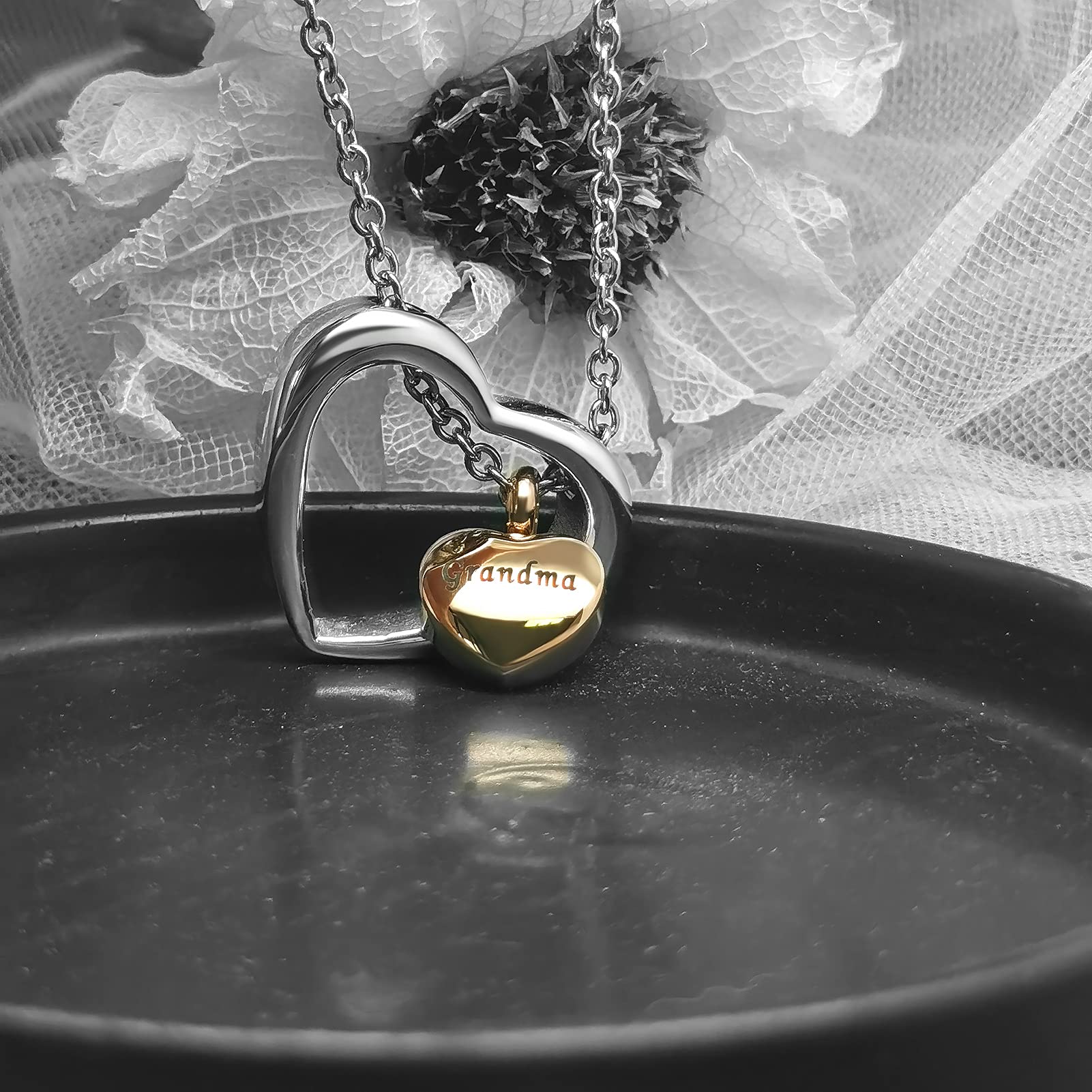 Rose Gold Double Heart Urn Necklace for Ashes - Cremation Jewelry Keepsake Memorial Pendant for Grandma - Perfect for Honoring Loved Ones at Memorials & Special Occasions