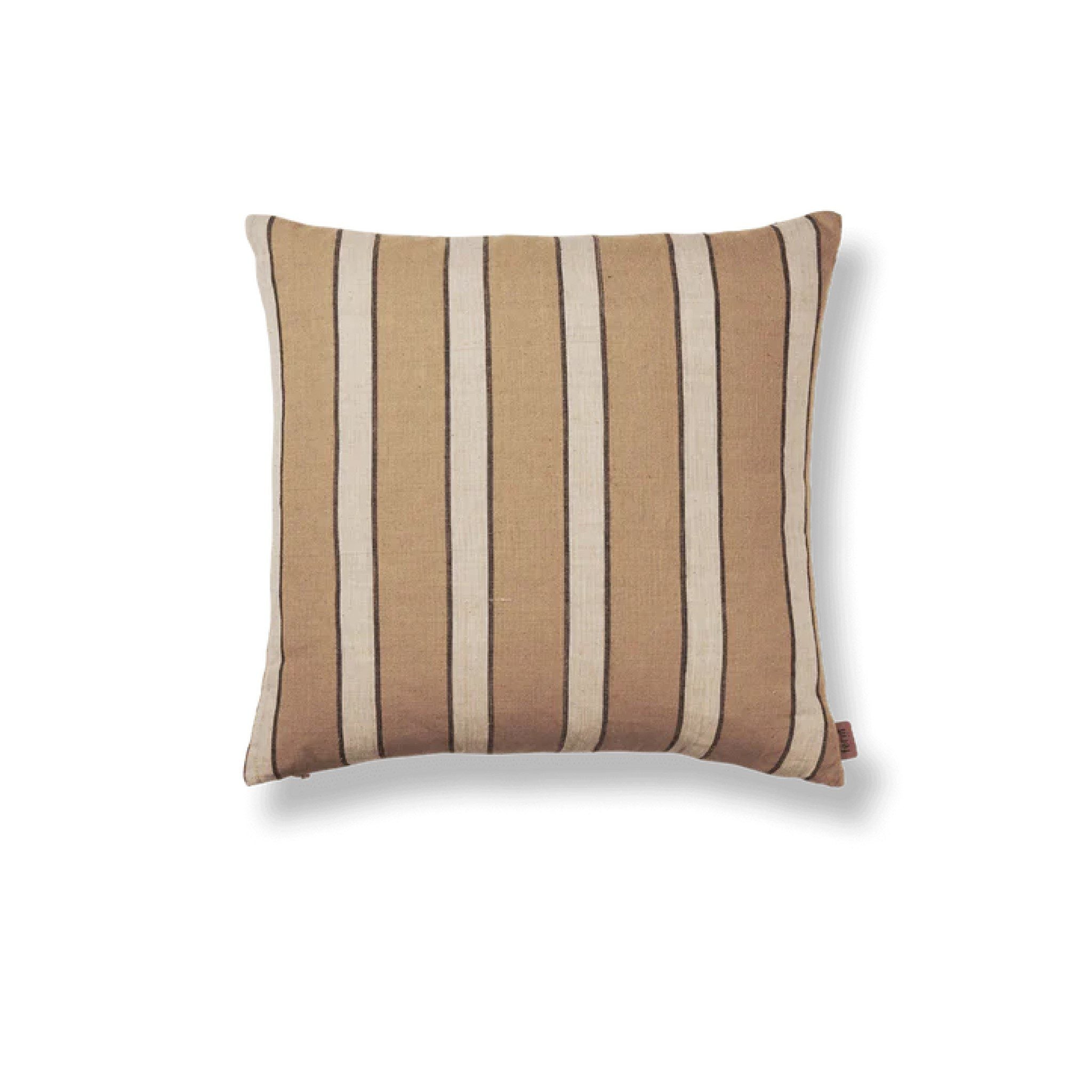 FERM LIVING Brown Cotton Cushion Cover - Striped Decorative Pillow Case 50x50cm for Sofa, Bed & Home Decor