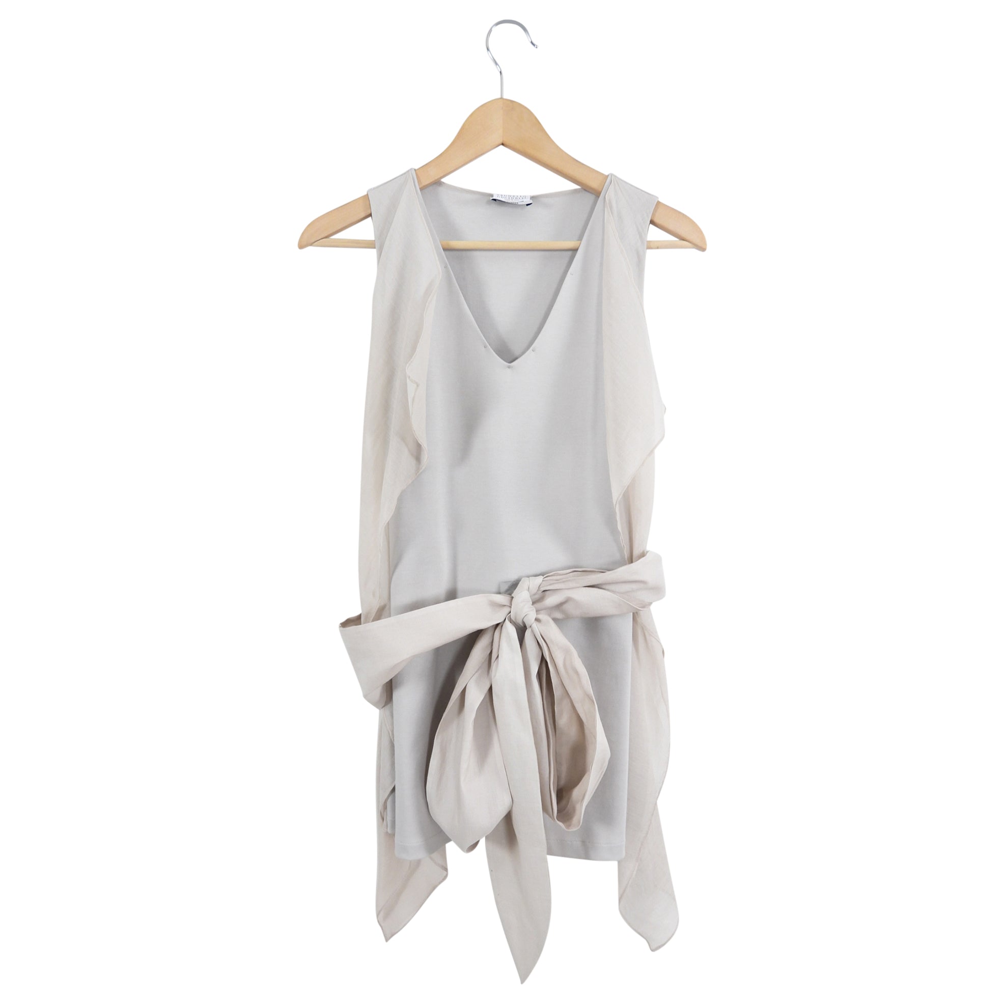Brunello Cucinelli Women's Light Sand Taupe V-Neck Wrap Tank Top Size L (8/10) - Perfect for Summer Outfits, Beach Vacations & Casual Chic Style