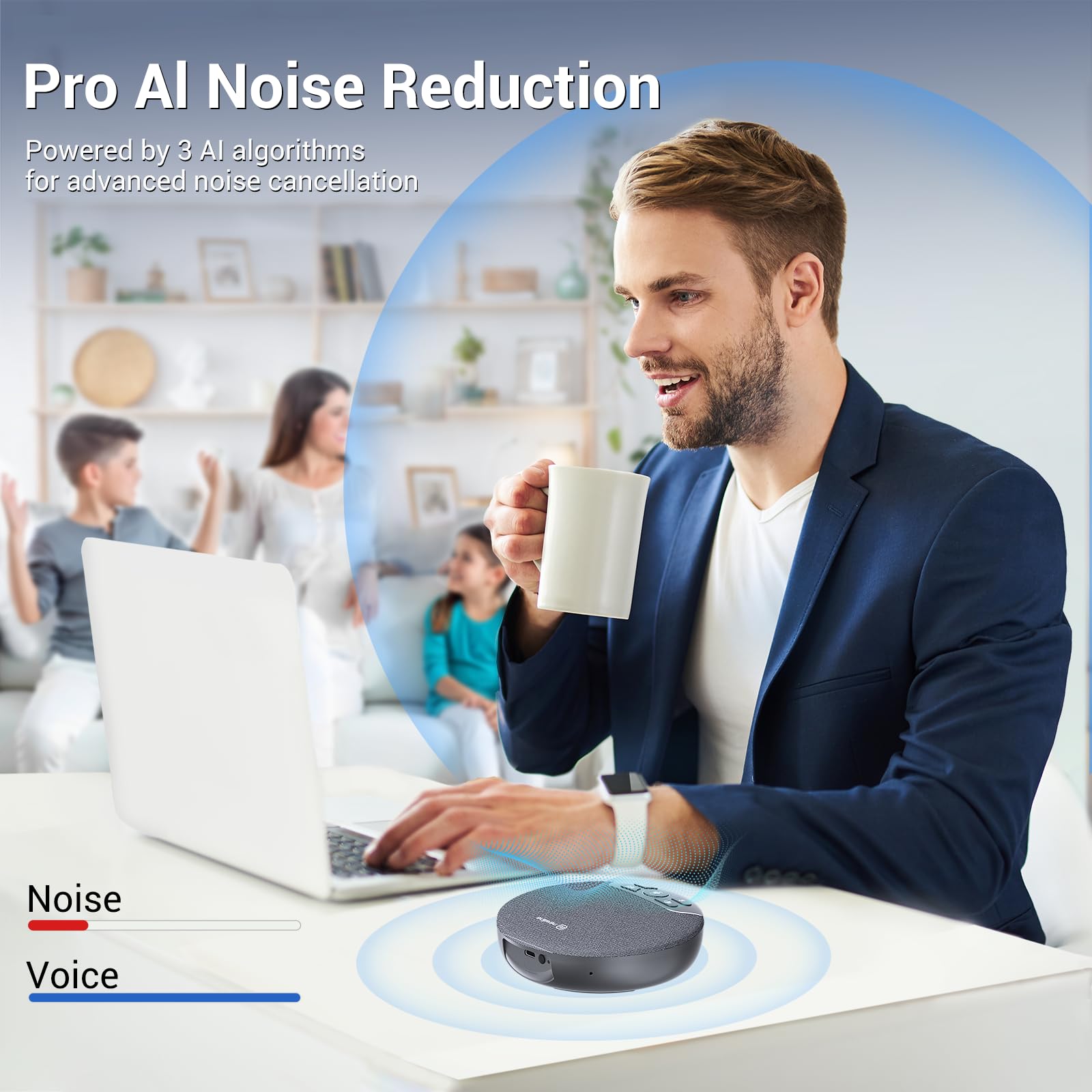 NewPie 91 Conference Speaker and Microphone - 4 AI Mics with 360° Voice Pickup, Plug & Play Bluetooth Speakerphone with Dongle, Wireless Daisy Chaining & Noise Reduction - Perfect for Business Meetings, Home Office & Remote Work