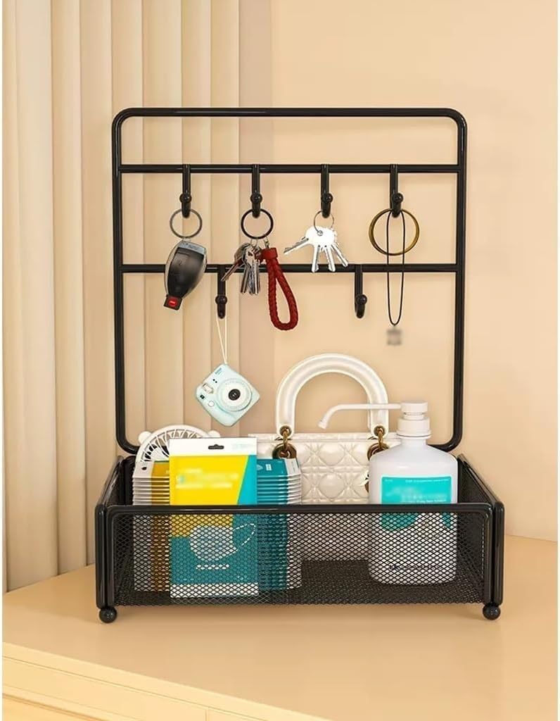Key Frame Entryway Hanging Key Tray & Jewelry Organizer - Decorative Storage for Keys, Coins, Watches & Jewelry - Perfect for Entryway, Bedroom & Coffee Table Decor (Black, Large)