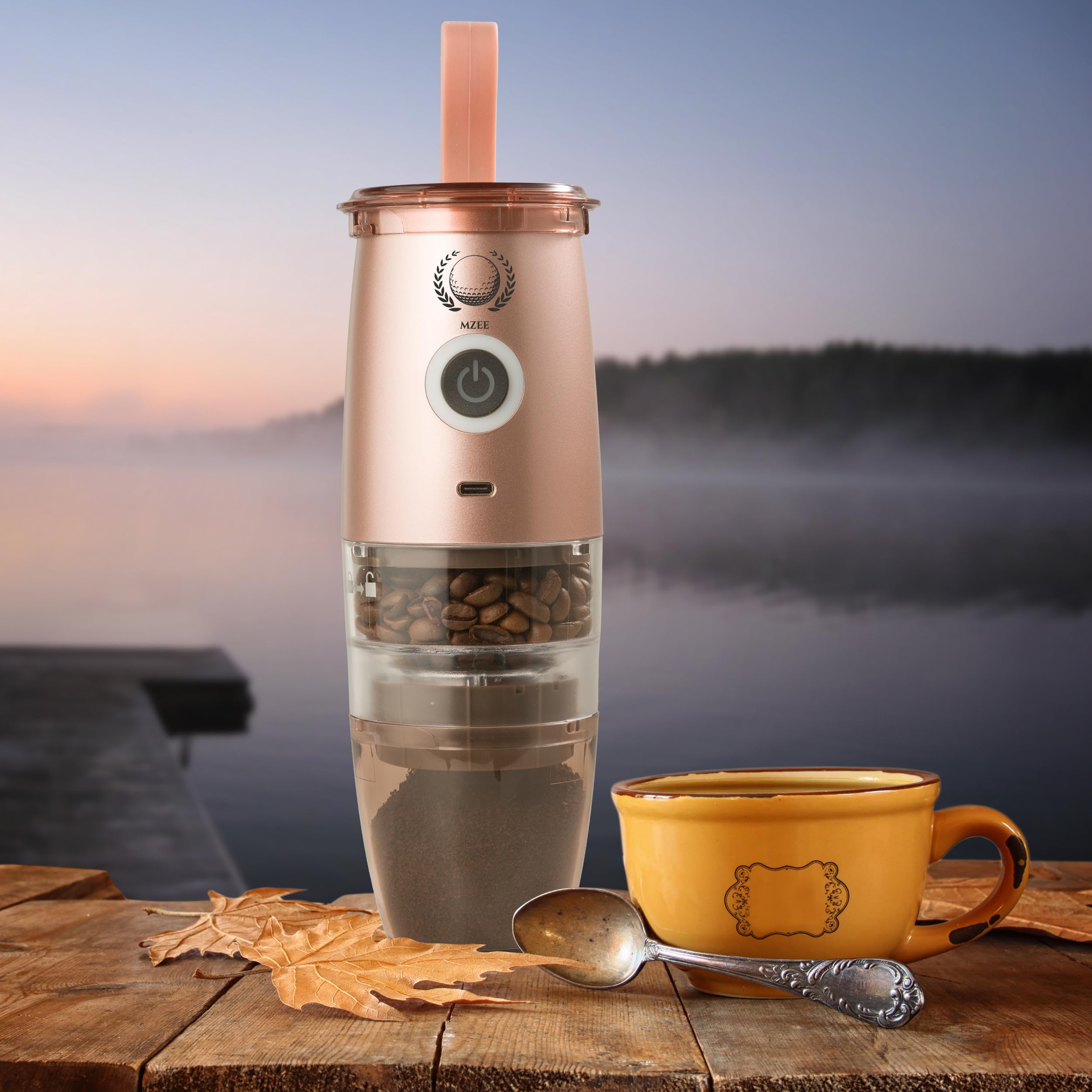 Premium Portable Burr Coffee Grinder - Electric & Manual 2-in-1 Adjustable Mill with 5 Precise Grind Settings for Espresso, Drip, Pour Over, Cold Brew & Percolator - Perfect for Home, Office & Travel (Gold)