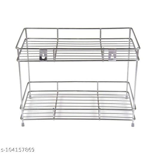Stainless Steel 2-Tier Kitchen Shelf Organizer - Heavy Duty Floor Mount Rack for Utensils, Dishes & Storage - Space Saving Countertop Stand for Home Kitchen Organization (Ideal for Small Kitchens, Pantries & Dining Areas)