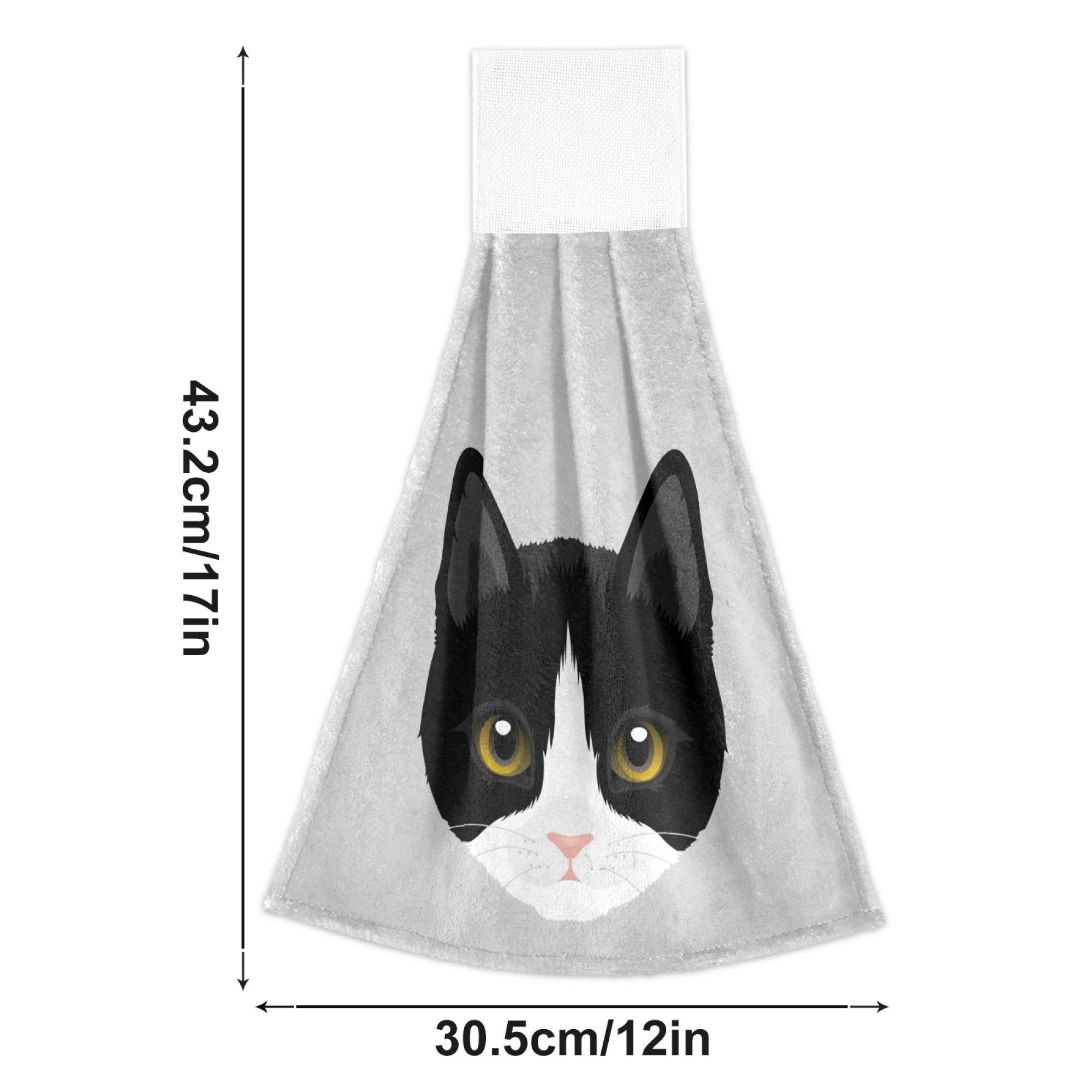 ASLSIY Tuxedo Cat Hanging Kitchen Towels - Fast Drying Absorbent Hand & Dish Towels Set of 2 - Perfect for Kitchen, Bathroom, Gym & Home Decor