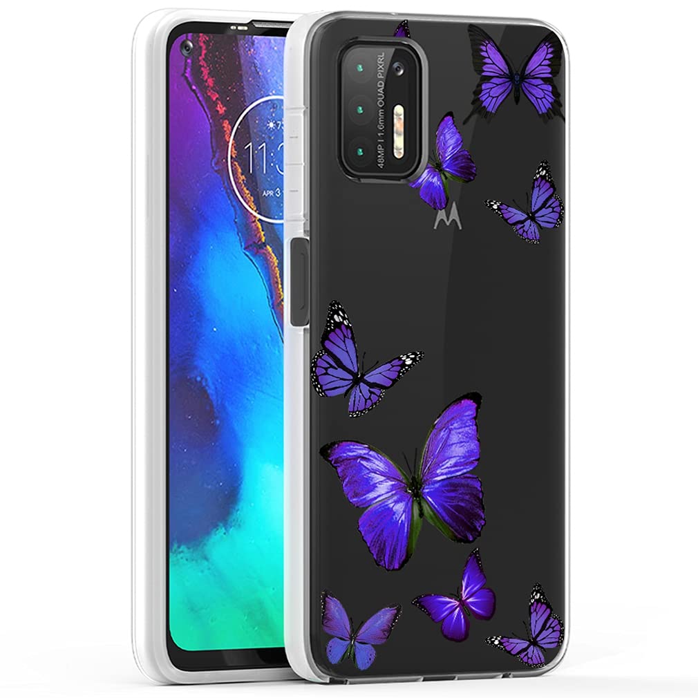 **Motorola Moto G Stylus 2021 Case - Slim Shockproof Clear TPU Protective Cover with Butterfly Pattern (Purple) - Durable Phone Case for Everyday Use & Travel**