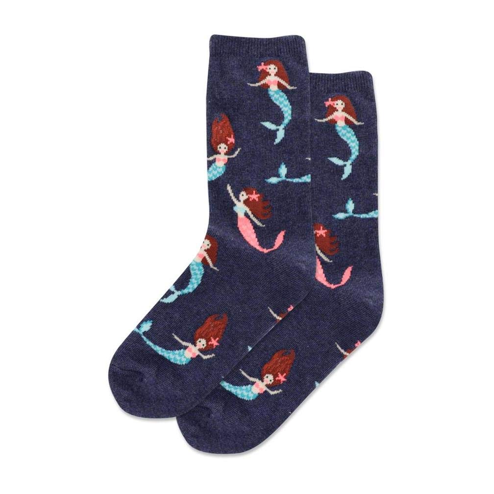 Hotsox Kid's Mermaid Crew Socks - 1 Pair Denim Heather, Size Large/Extra Large for Girls - Perfect for School, Play & Costume Parties