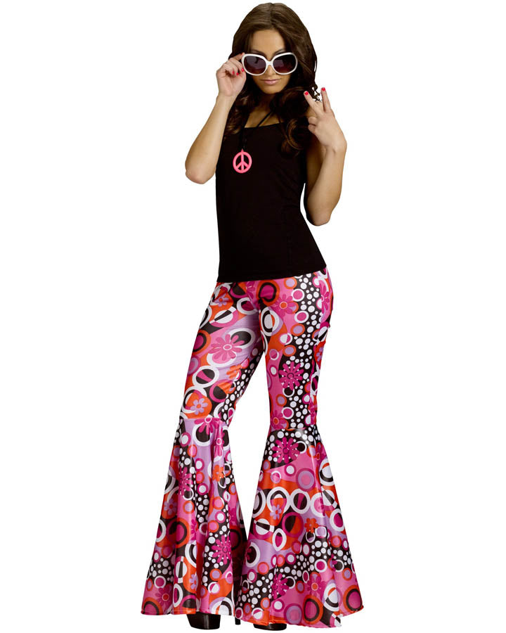 Vintage 60s Flower Power Bell Bottom Pants for Women - Retro Hippie Flared Jeans - Perfect for Music Festivals, Costume Parties & 70s Theme Events