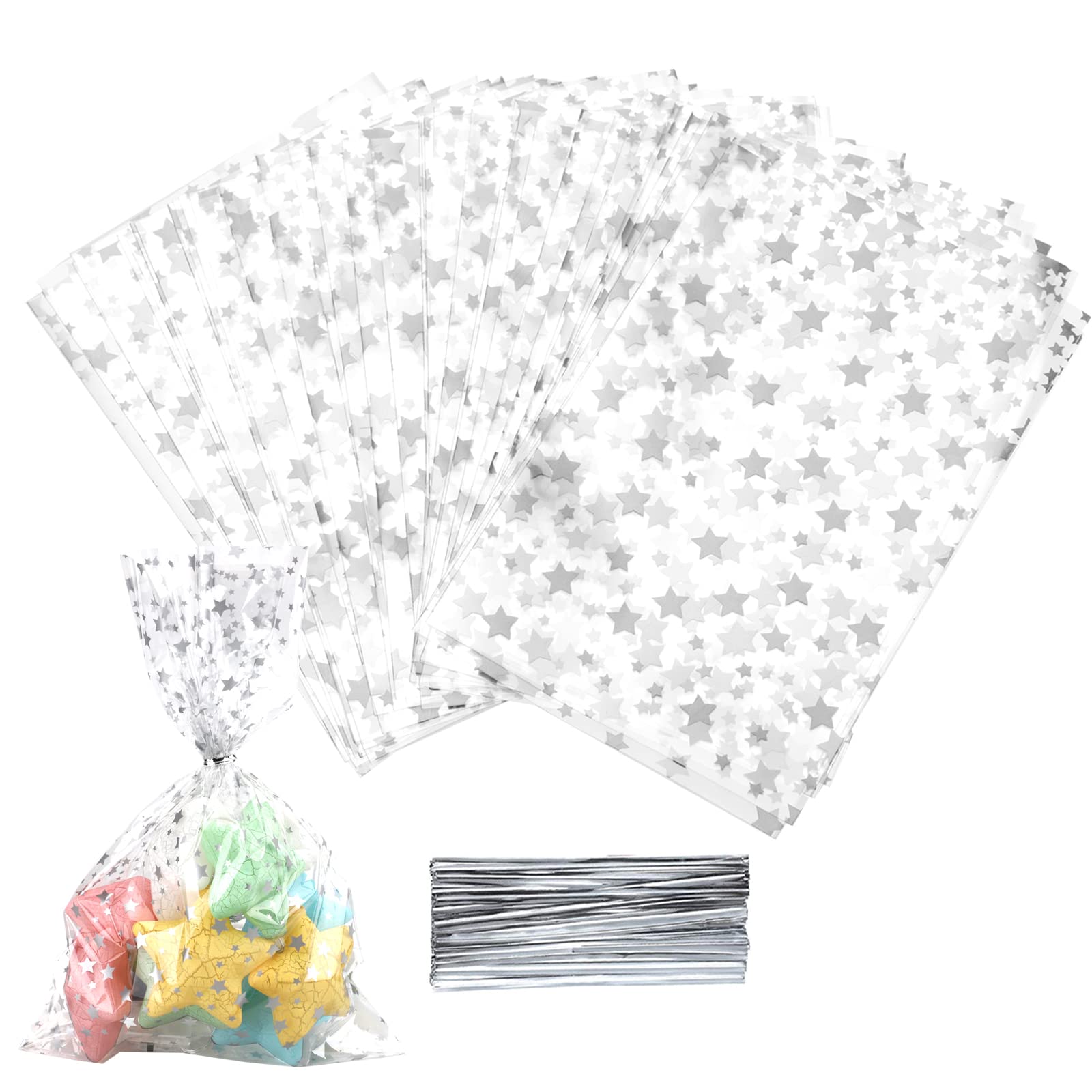 100 Pcs Silver Star Printed 4