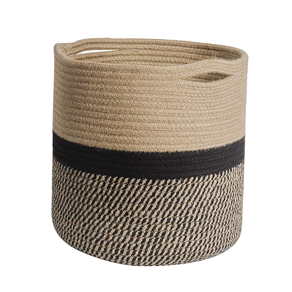 FAKEME Woven Decorative Flower Pot Basket - Modern Multicolor Home & Office Storage Organizer for Plants, Blankets & Bedroom Decor (Black, 20cm) - Perfect for Living Room, Patio & Gift Giving