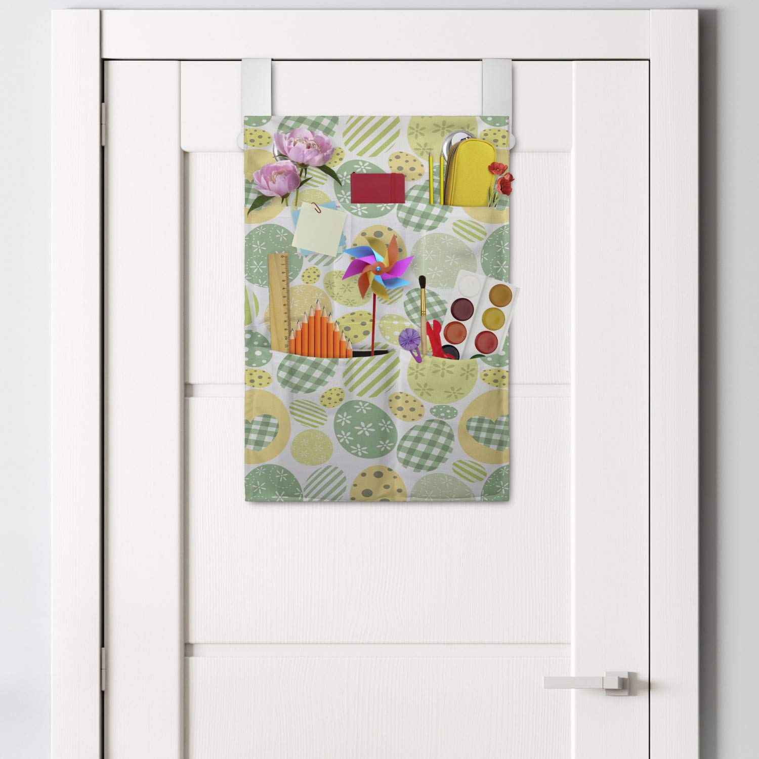 Ambesonne Easter Bunny Hanging Pocket Organizer - Pastel Dyed Easter Eggs Design, 14