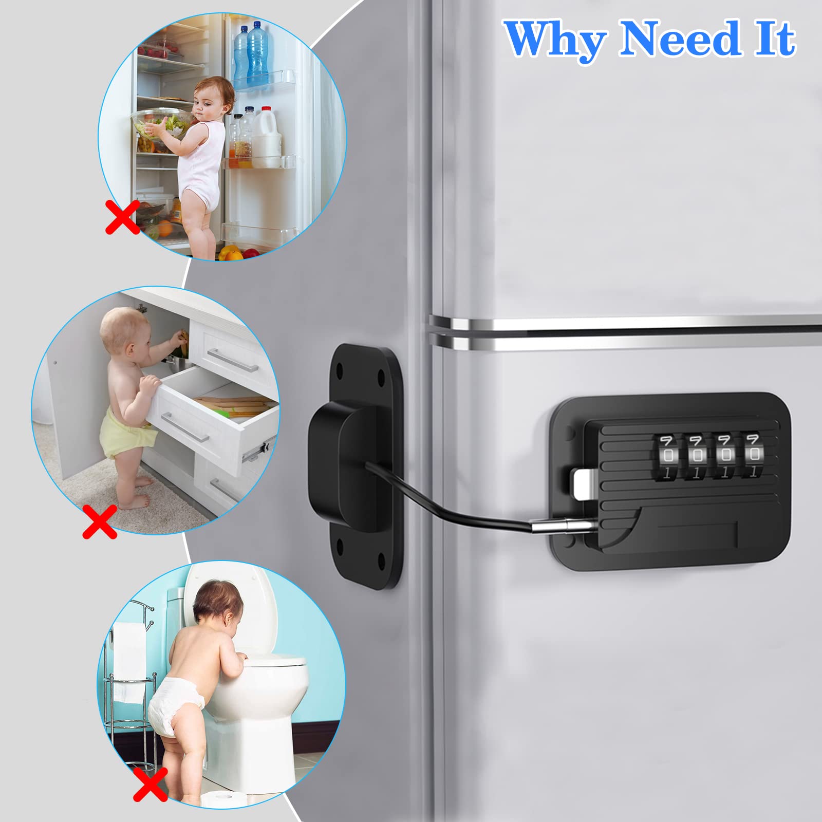 Child Proof Refrigerator Door Lock with Password - No Tools Needed, No Drilling Required - Secure Kitchen Fridge, Cabinets, Drawers, Closets, Windows & Doors - Perfect for Homes with Kids & Pets (Patent)
