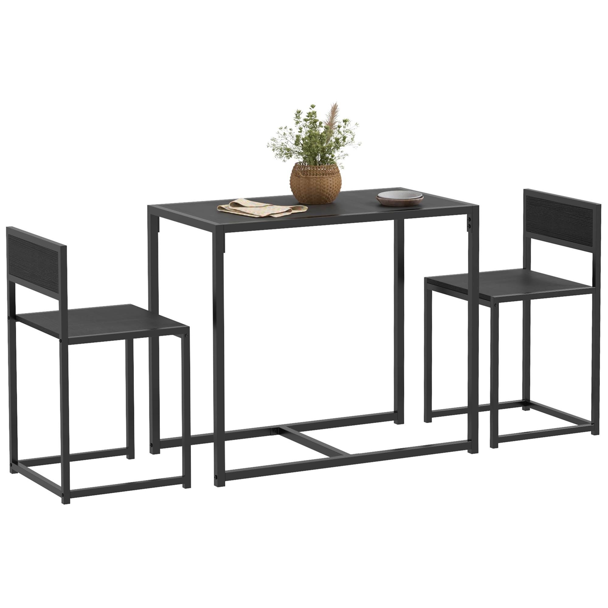 HOMCOM 3-Piece Industrial Dining Table Set for 2, Black Kitchen Table and Chairs, Small Space Dining Room Furniture for Apartments & Breakfast Nooks - Perfect for Compact Homes, Studios, and Cozy Meals