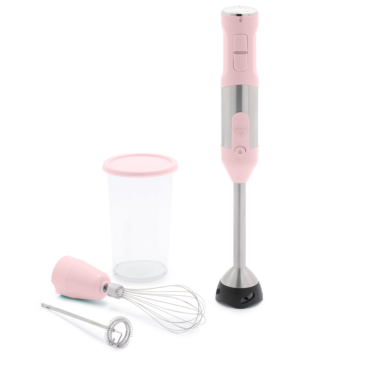 GreenLife Variable Speed Hand Blender with 5 Speeds - Powerful 250W Immersion Blender for Smoothies, Soups & Sauces - Easy Clean Pink Kitchen Blender (Ideal for Baby Food, Protein Shakes & Baking)
